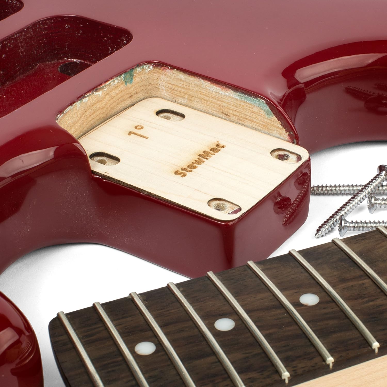 StewMac Electric Guitar Neck Shims – Shaped, Set of 3 (0.25°, 0.50°, 1°) – Tapered Maple Shims for Bolt-On Neck Adjustments – Full Contact, Precision Fit – Ideal for Guitar Setup & Repair