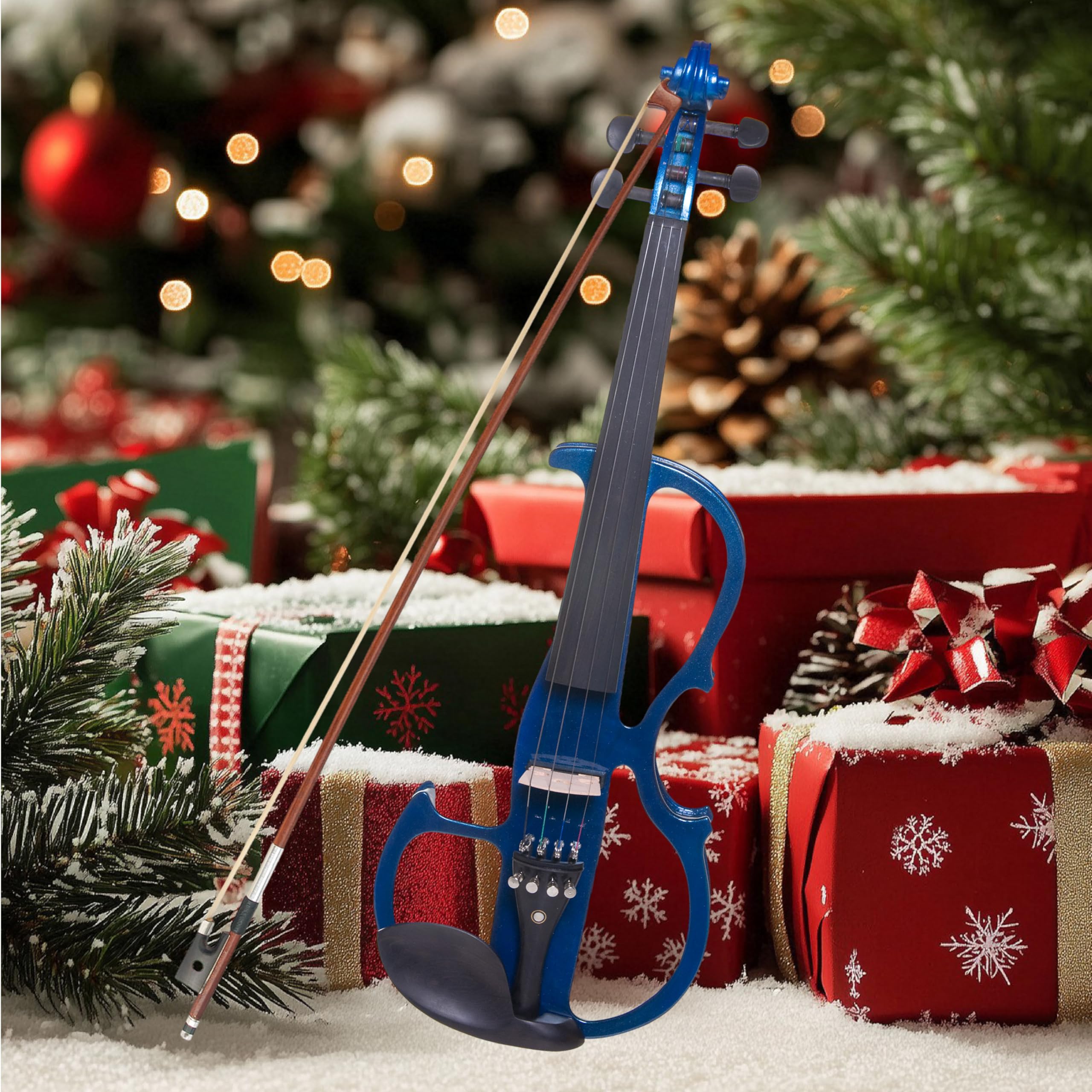 Cecilio Solid Wood Electric/Silent Violin with Ebony Fittings - 4/4 Full Size - Metallic Red Mahogany