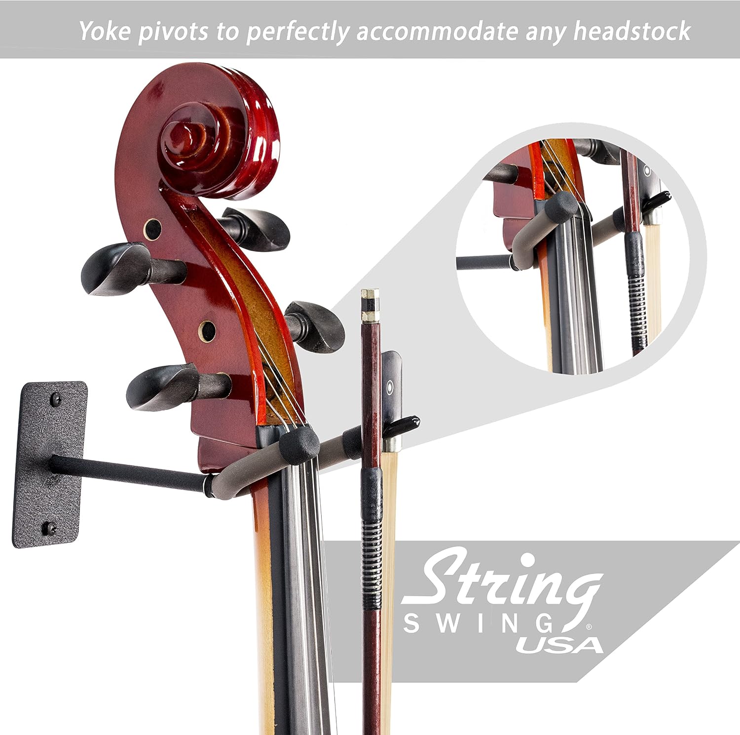 String Swing Cello Hanger - Holder for Acoustic and Electric Cellos - Stand Accessories Home or Studio Wall - Musical Instruments Safe without Hard Cases - Durable Black Powder Coated Steel