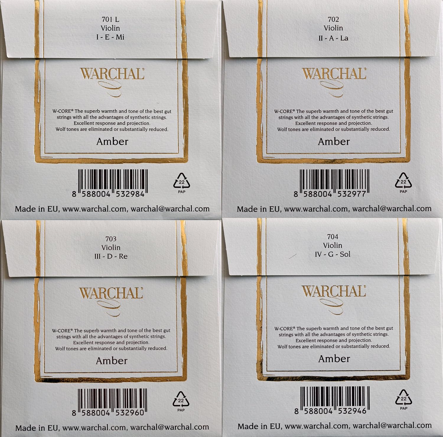 Warchal Amber Violin String Set with E Loop End