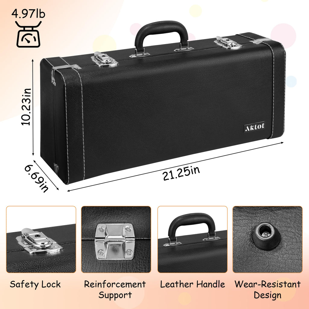 AKLOT Hand-Hammered Bell Bb Trumpet: Smooth Valve Action, Clear-Lacquered Brass Body, Standard Trumpet Beginner Set with Leather Case, Lesson Book, Trumpet Mute, Mouthpiece, Cleaning Kit (SNR-BrzSF)