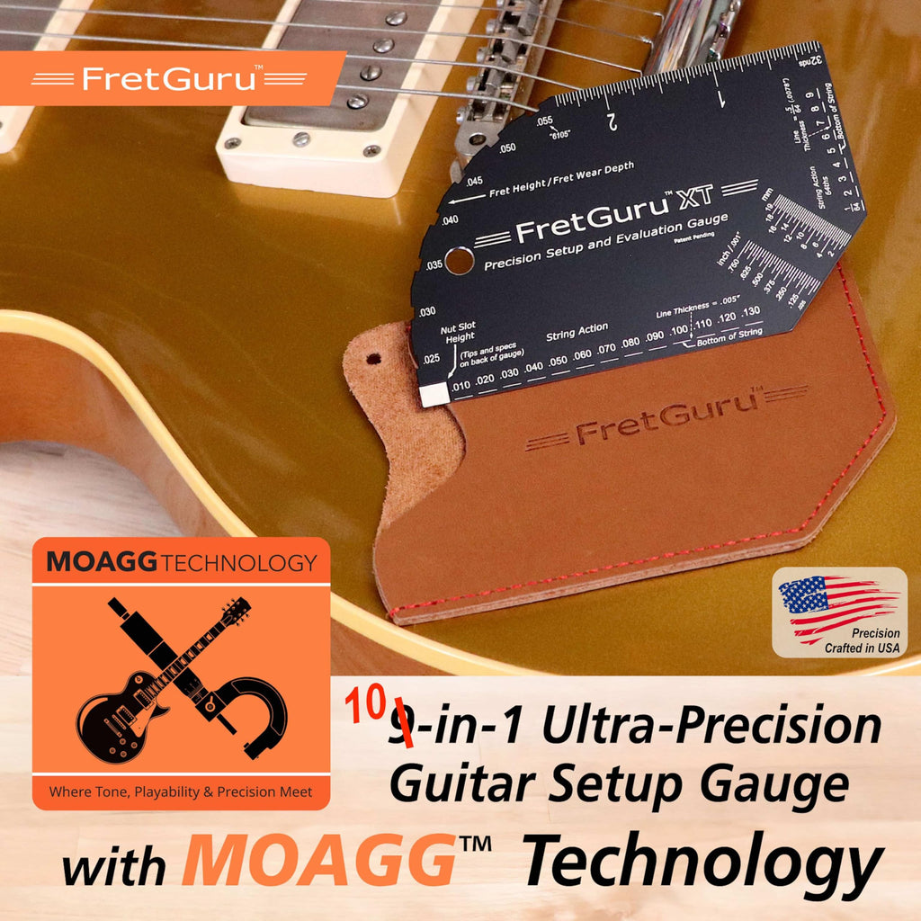 String Action Gauge Guitar Fret Ruler Precision Fret Rocker Precise CNC Machined, Diamond Honed, Polished Edge Guitar String Height Gauge Luthier Tool with Genuine Leather Case | Precision .010" increments, Laser etched markings, Luthier tool for guitar s