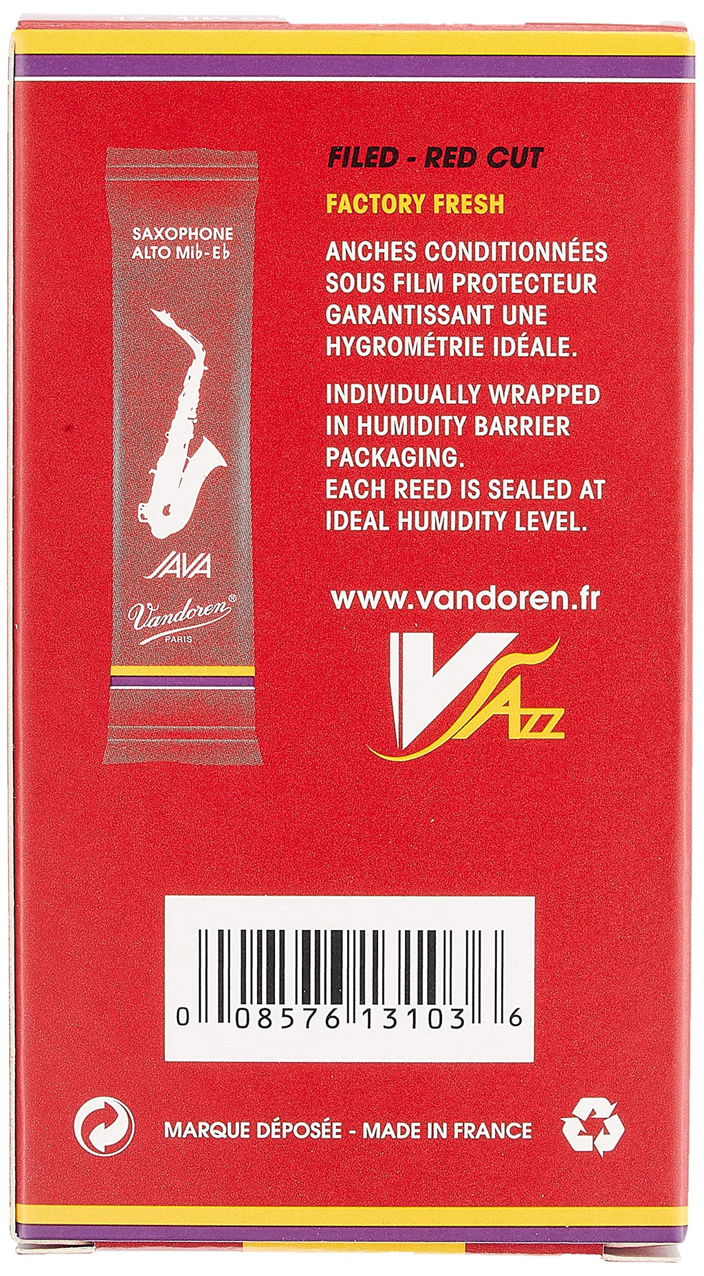Vandoren SR4125 Alto Sax ZZ Reeds Strength 2.5; Box of 10