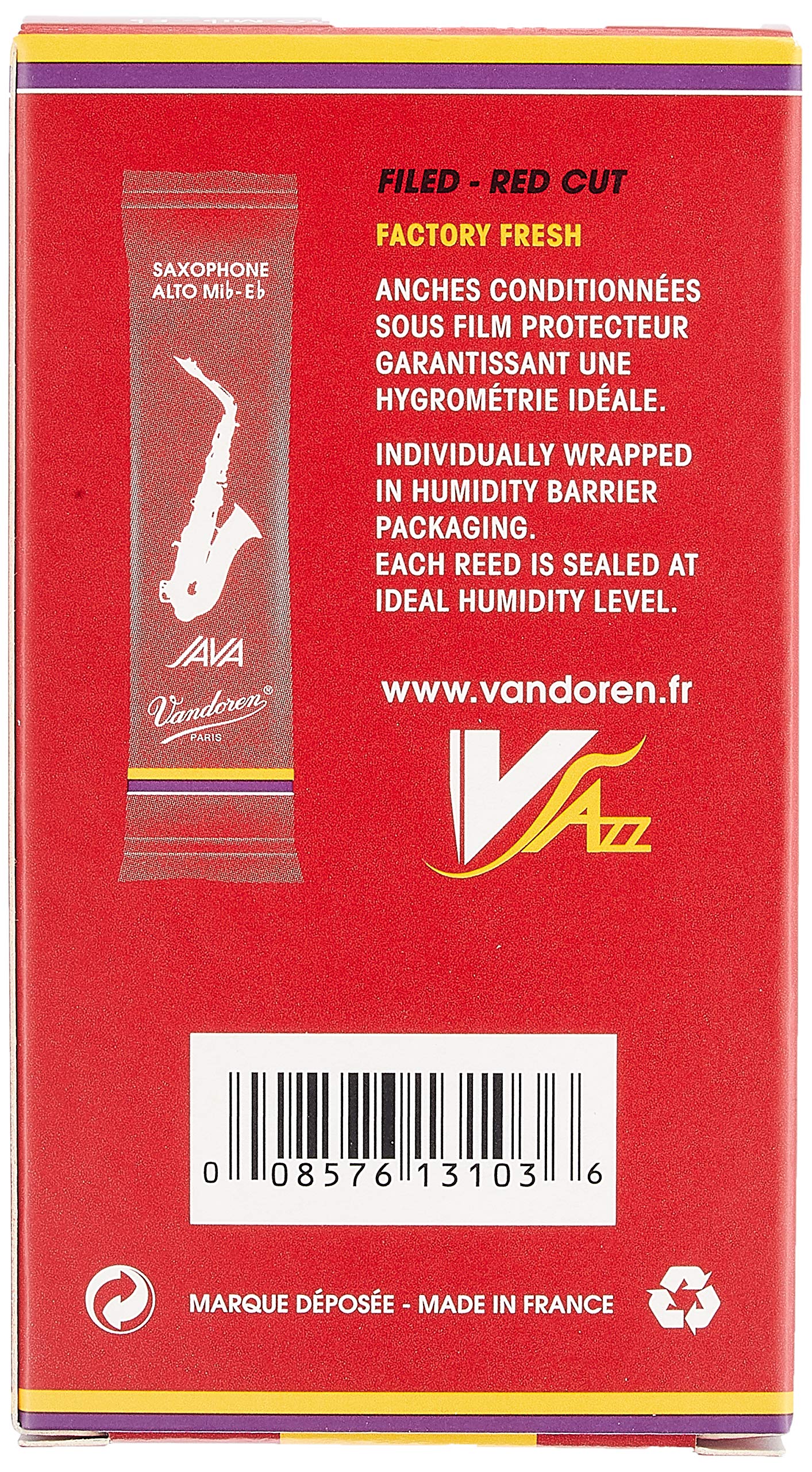 Vandoren SR4125 Alto Sax ZZ Reeds Strength 2.5; Box of 10