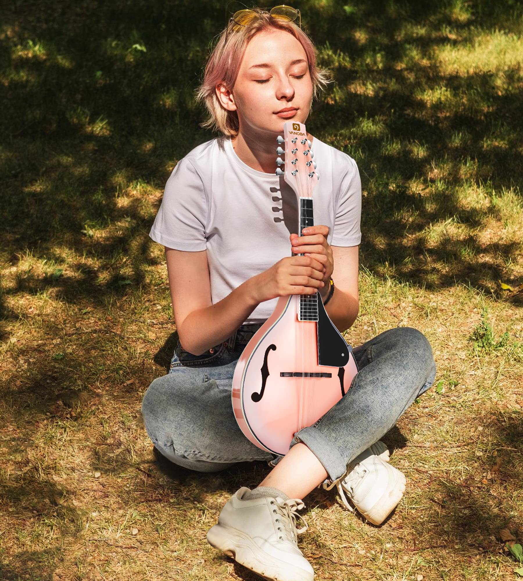 Vangoa Mandolin Musical Instrument A Style Acoustic Electric, 8 Strings Mahogany for Beginner Adults Teens, Red Burst