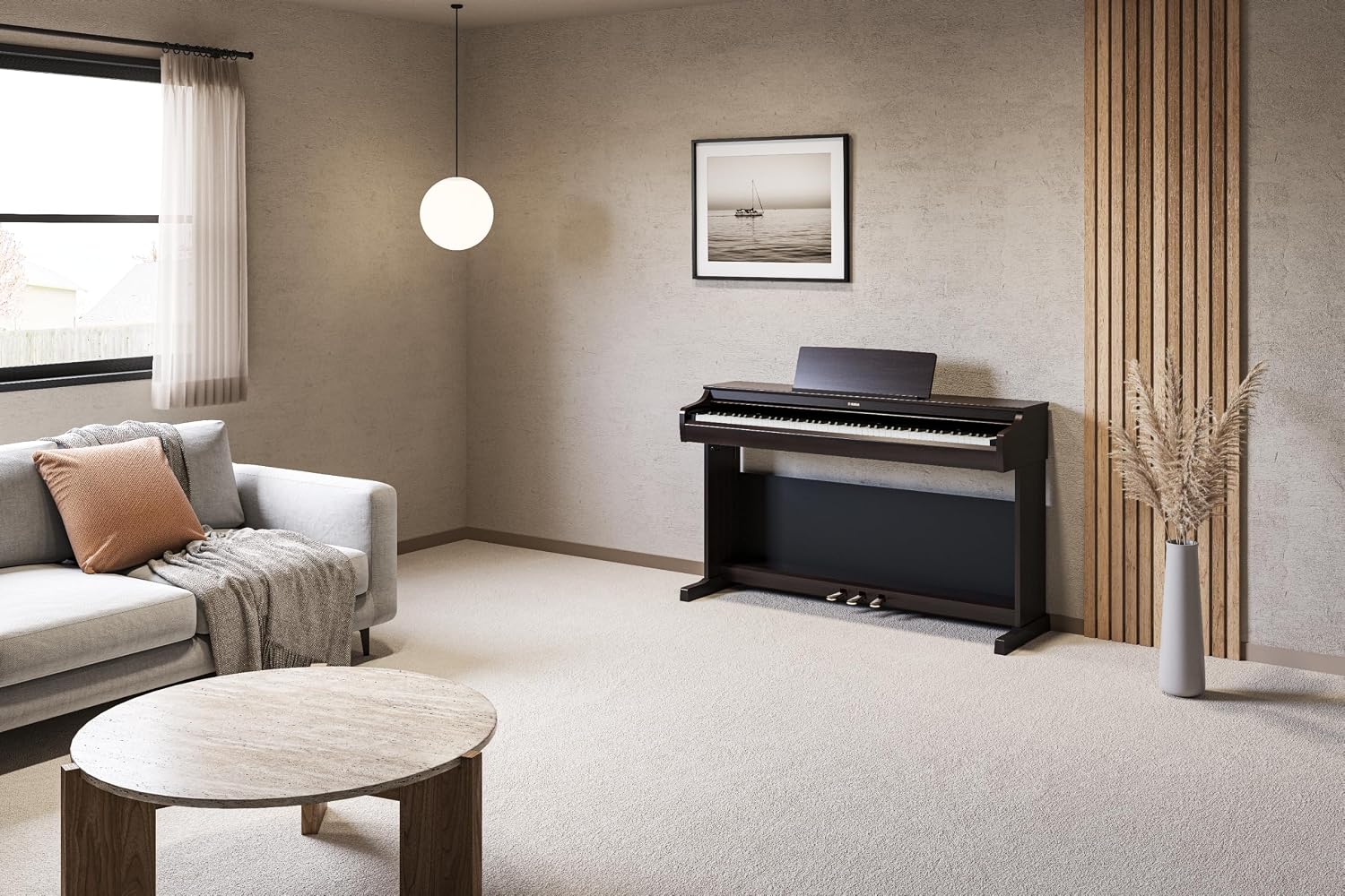 Yamaha Arius Series 88-Key Weighted Digital Piano Keyboard, Full Size, GrandTouch-E Action, CFX Concert Grand Piano Sound, 3-Pedal Unit, Bench Included, Classic Upright Design in Rosewood YDP-166R
