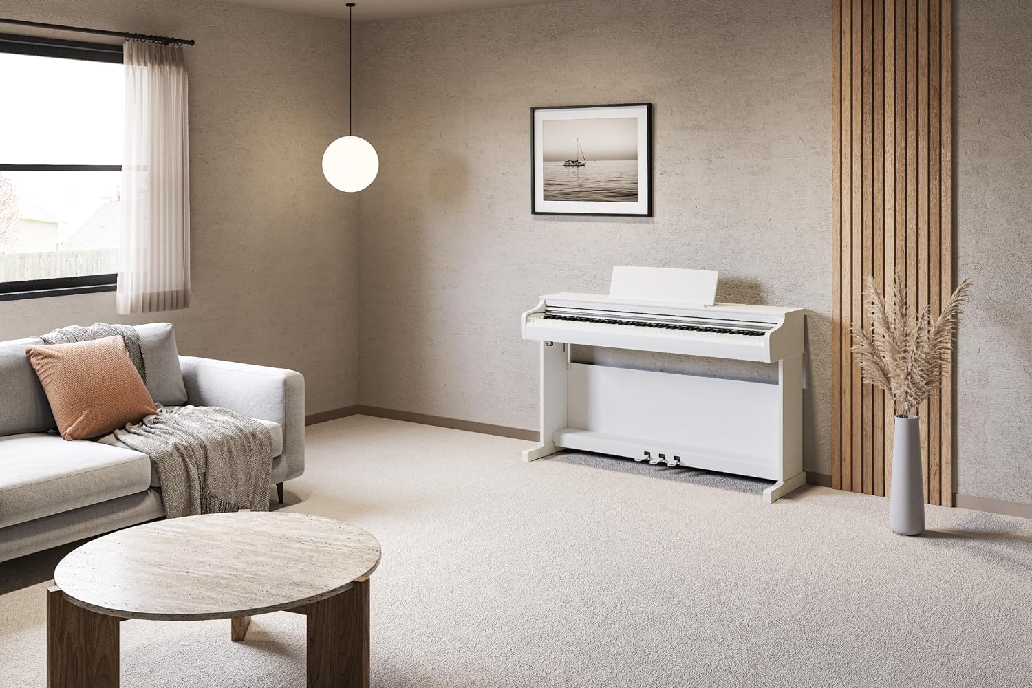 Yamaha Arius Series 88-Key Weighted Digital Piano Keyboard, Full Size, GrandTouch-E Action, CFX Concert Grand Piano Sound, 3-Pedal Unit, Bench Included, Classic Upright Design in White YDP-166WH
