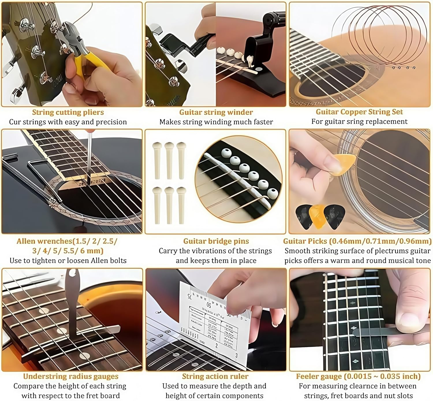 Guitar Repairing Maintenance Tool Kit 72Pcs Guitar Repair Kit Including Guitar Strings, Plectrums, Bridge, Guitar Code For Acoustic Electric Guitar Bass Ukulele