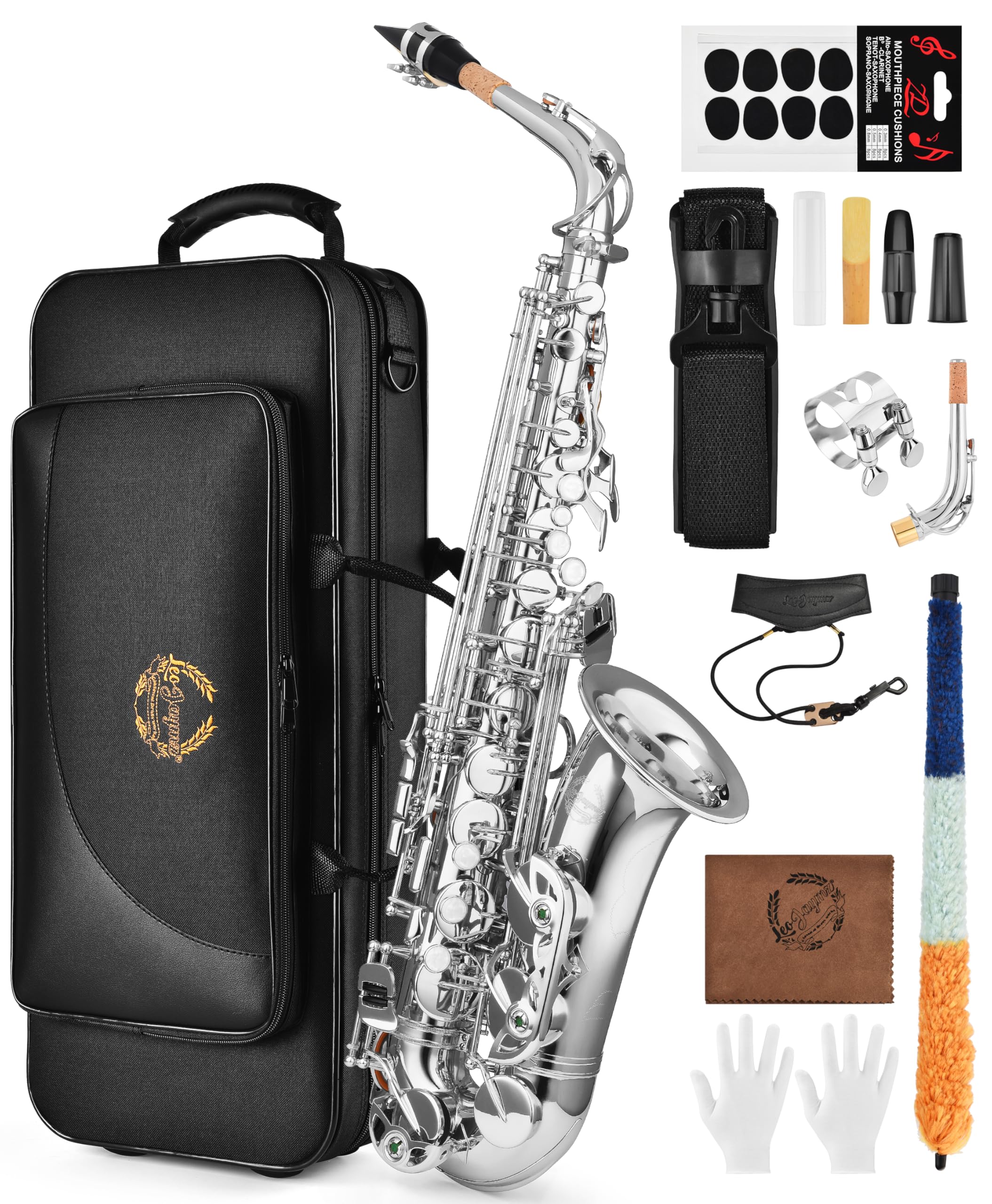 Leo Jaymz Eb Alto Saxophone - One-Piece Body & Neck Construction, H68 Brass, with Thickened Travel Bag - Complete Beginner to Professional Kit (Gold)