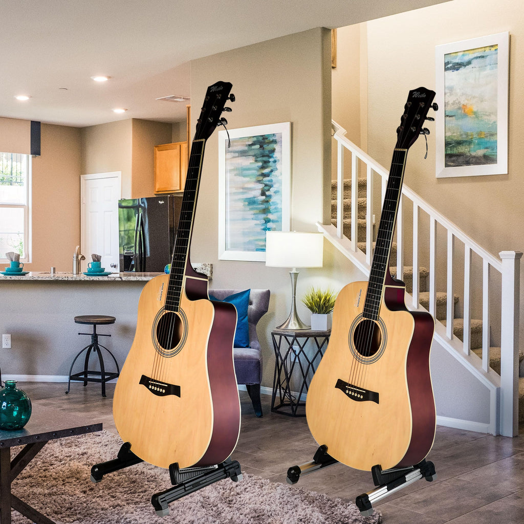 Guitar Stand,Wood Guitar Rack,A-Frame Folding Acoustic Electric Guitar Stands Floor for Bass,Cello,Banjo,Mandolin,Ukulele(Oak)