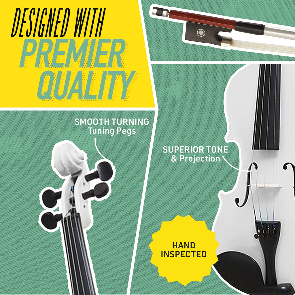 Mendini By Cecilio Violin 4/4 Full Size For Beginners - Fiddle Solidwood Kit with Hard Case - Acoustic Violins with Bow, Rosin, Tuner, Extra Strings & Bridge, Shoulder Rest and Lesson Book (Varnish)