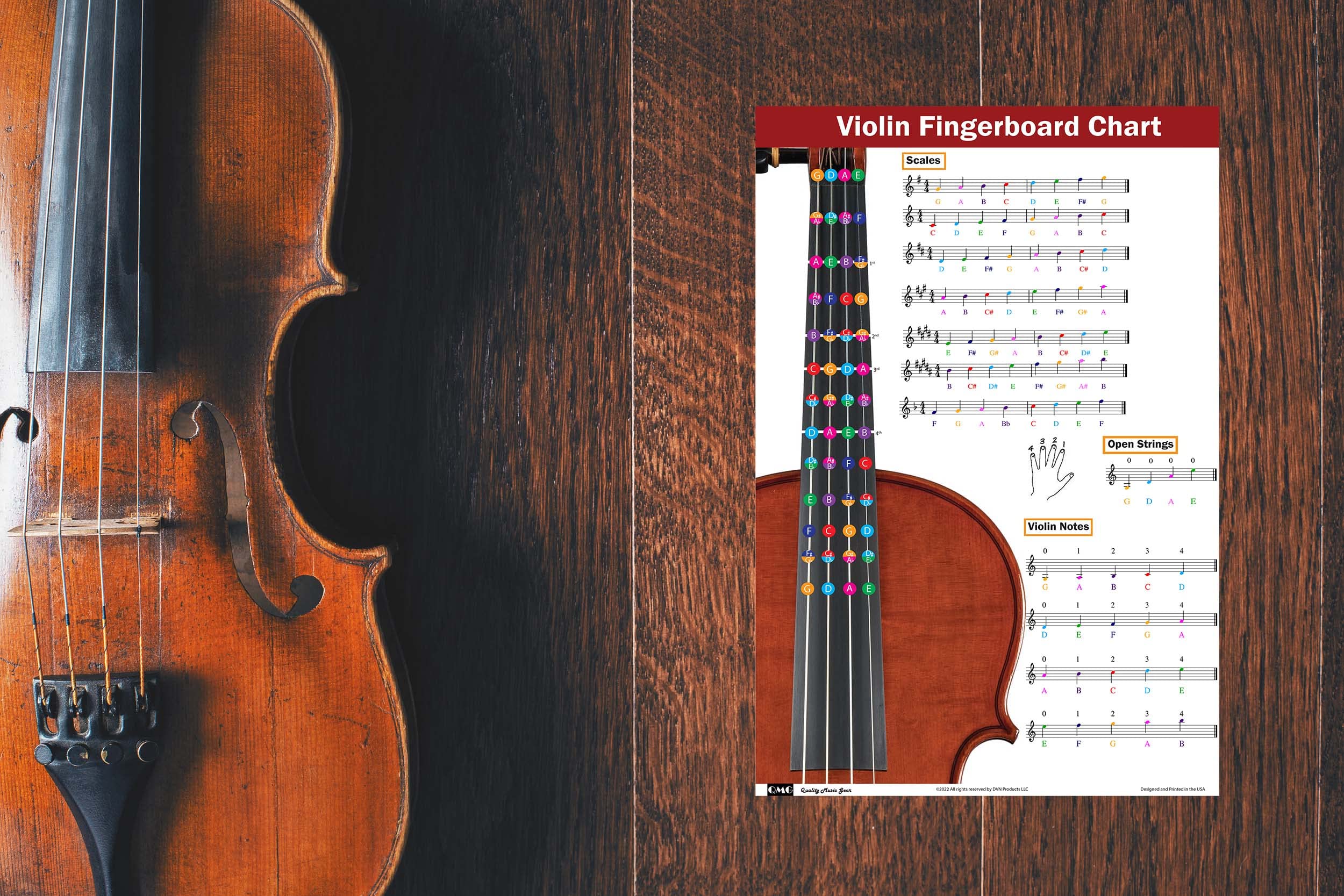 QMG Cello Fingering Chart with Color-Coded Notes, Cello Scales Techniques Suitable for All Levels