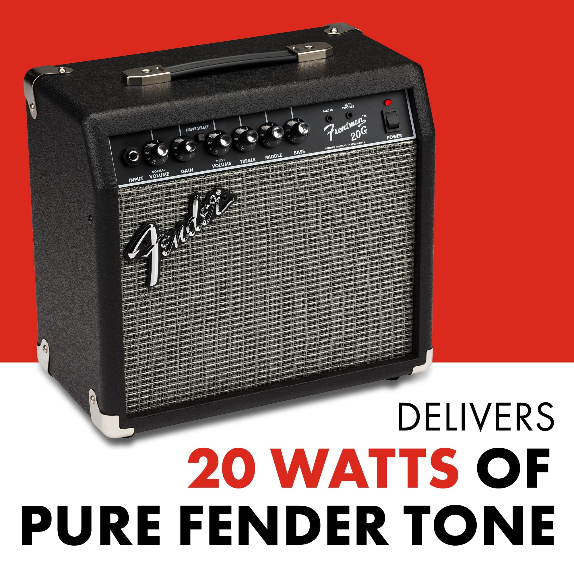 Fender Frontman 10G Electric Guitar Amplifier, 10-Watt Practice Amp with 6" Speaker, Built-in Overdrive, Headphone Jack & Aux Input, Black/Silver, with 2-Year Warranty