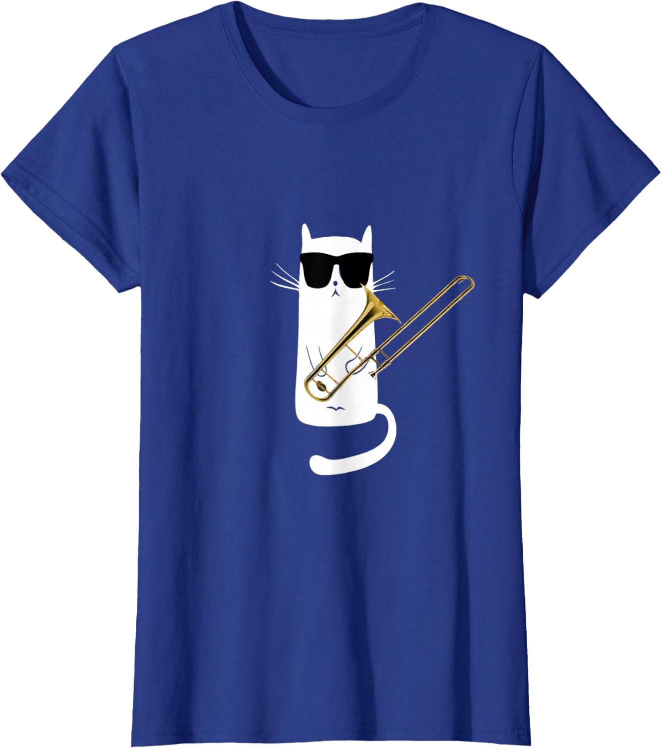 Funny Cat Wearing Sunglasses Playing Trombone T-Shirt Small