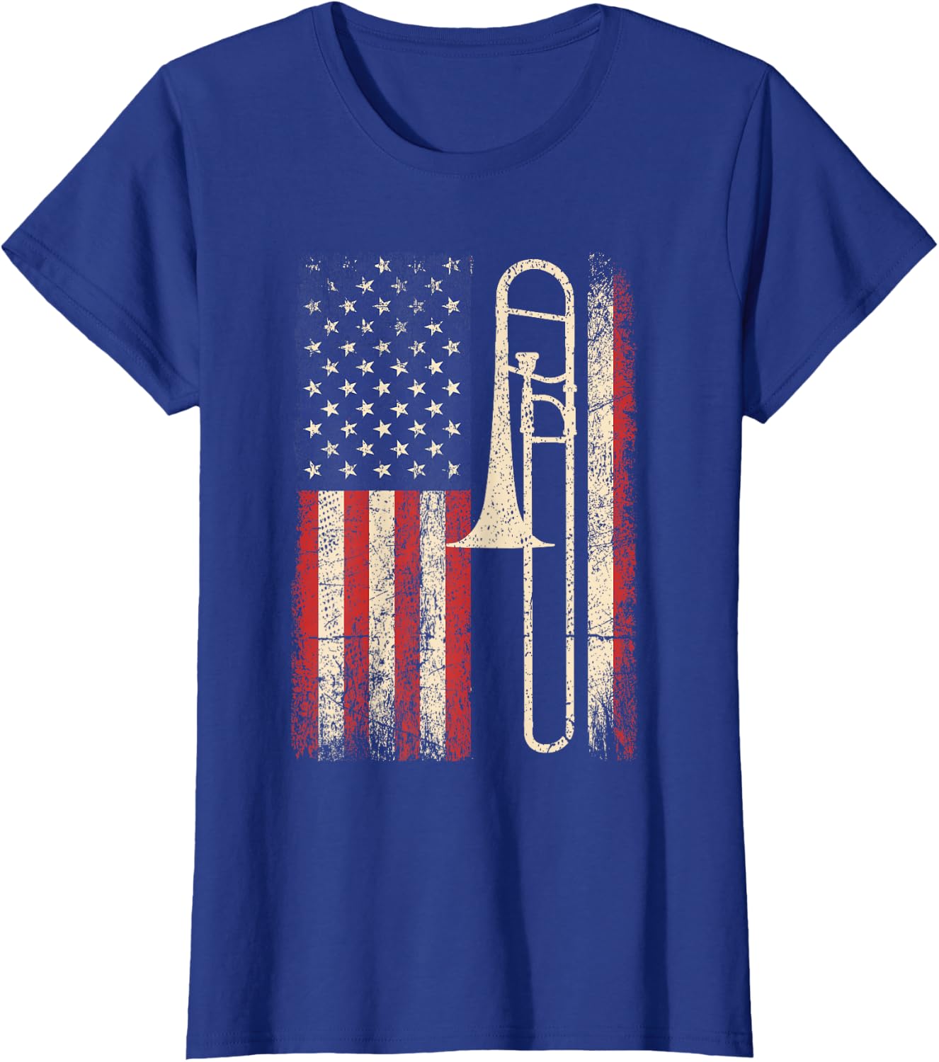 Trombone USA American Flag Shirt Jazz Music Vintage Men Tee T-Shirt