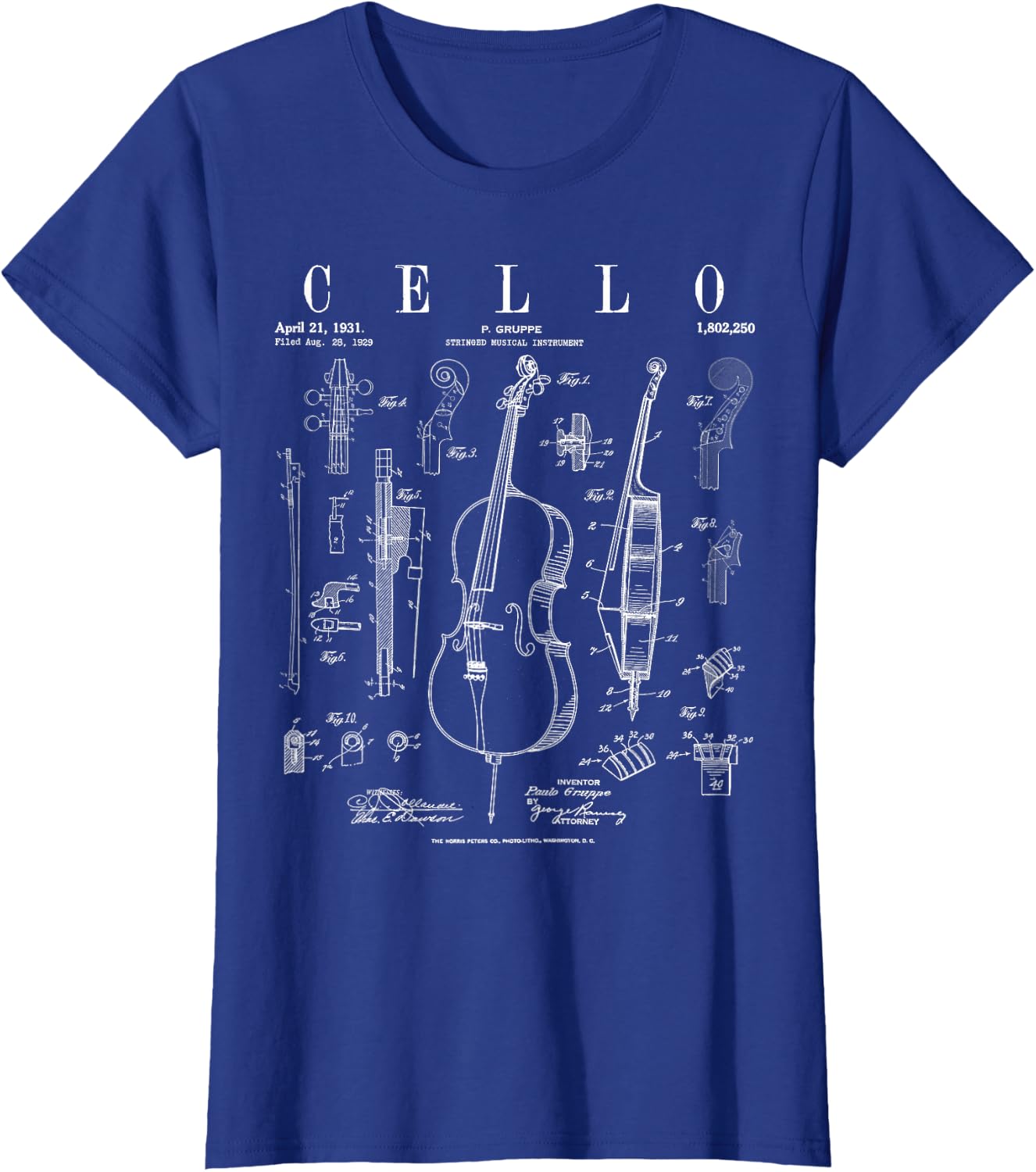 Cello Vintage Patent Cellist Drawing Print T-Shirt