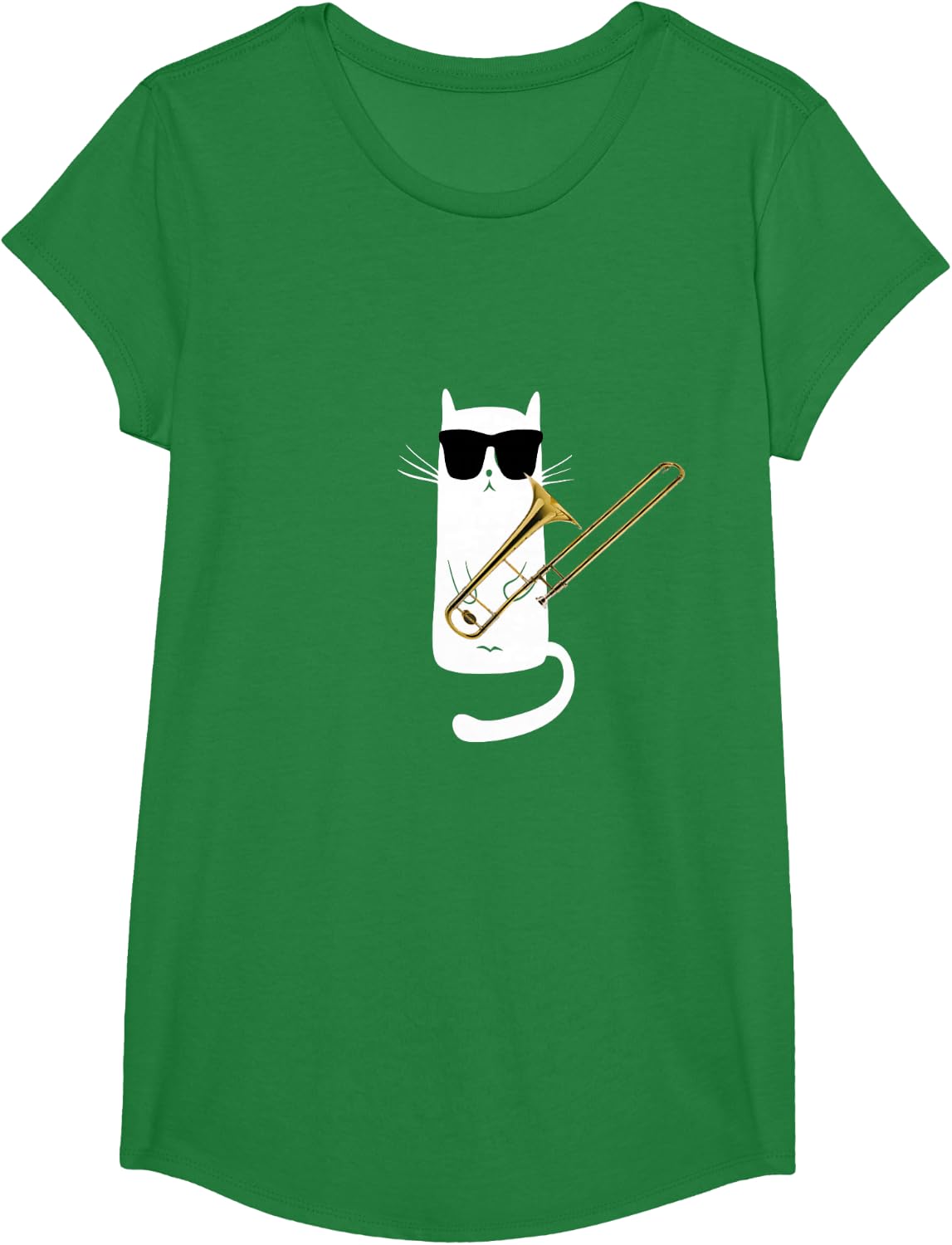 Funny Cat Wearing Sunglasses Playing Trombone T-Shirt Small
