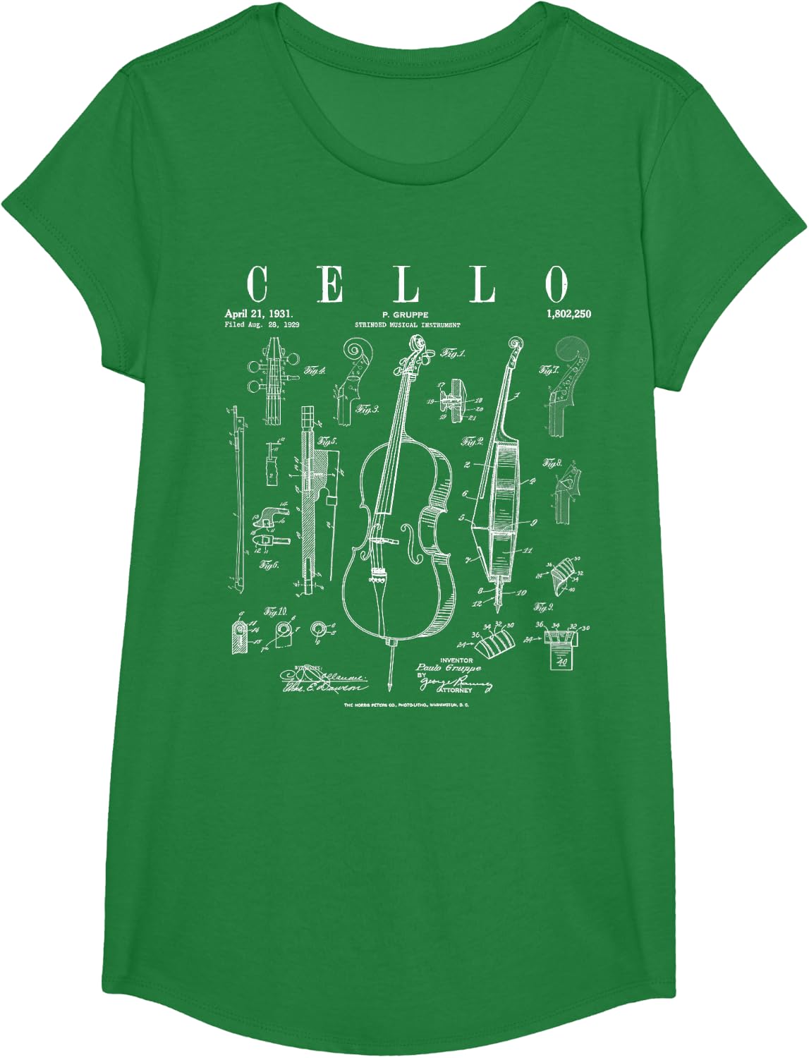 Cello Vintage Patent Cellist Drawing Print T-Shirt