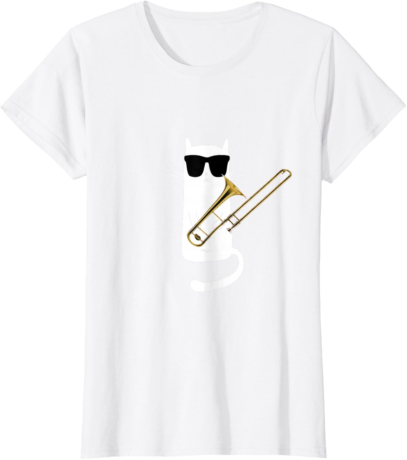 Funny Cat Wearing Sunglasses Playing Trombone T-Shirt Small