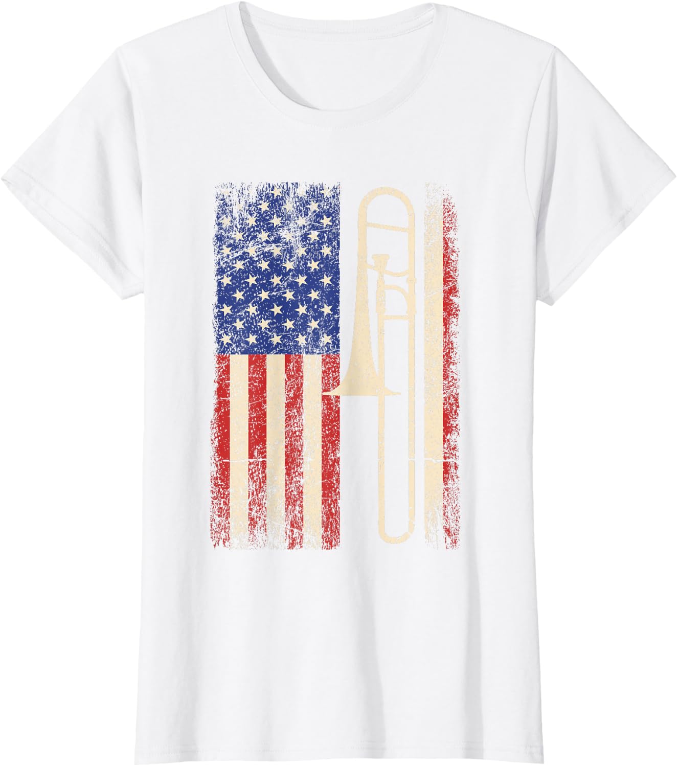 Trombone USA American Flag Shirt Jazz Music Vintage Men Tee T-Shirt