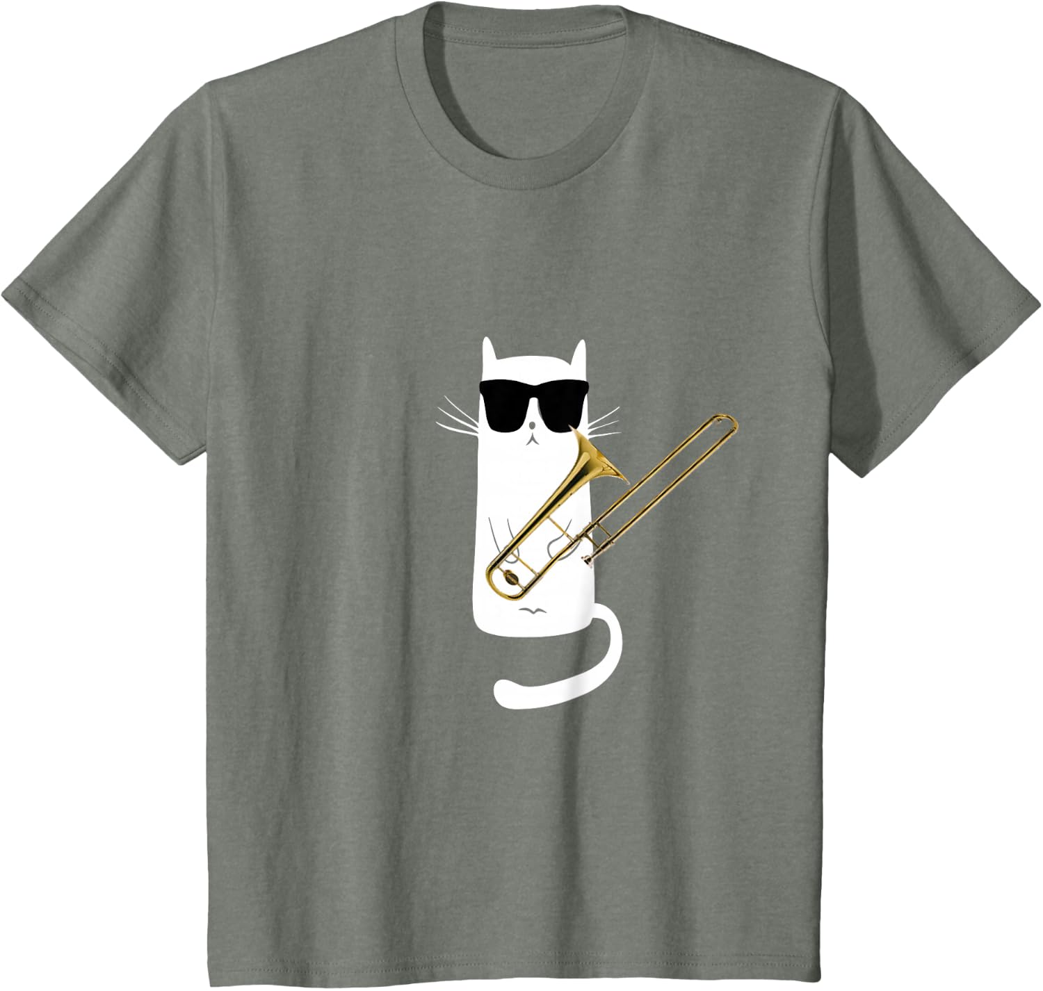Funny Cat Wearing Sunglasses Playing Trombone T-Shirt Small