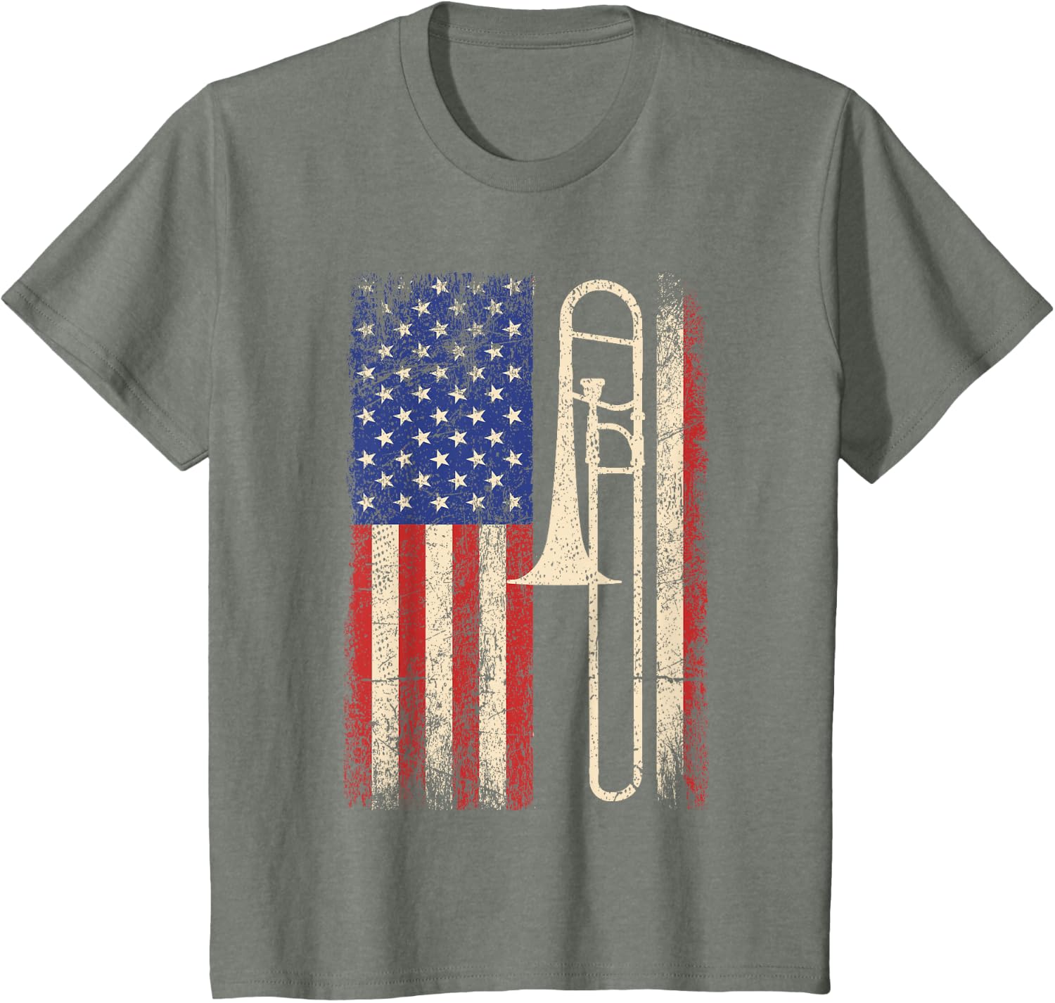 Trombone USA American Flag Shirt Jazz Music Vintage Men Tee T-Shirt