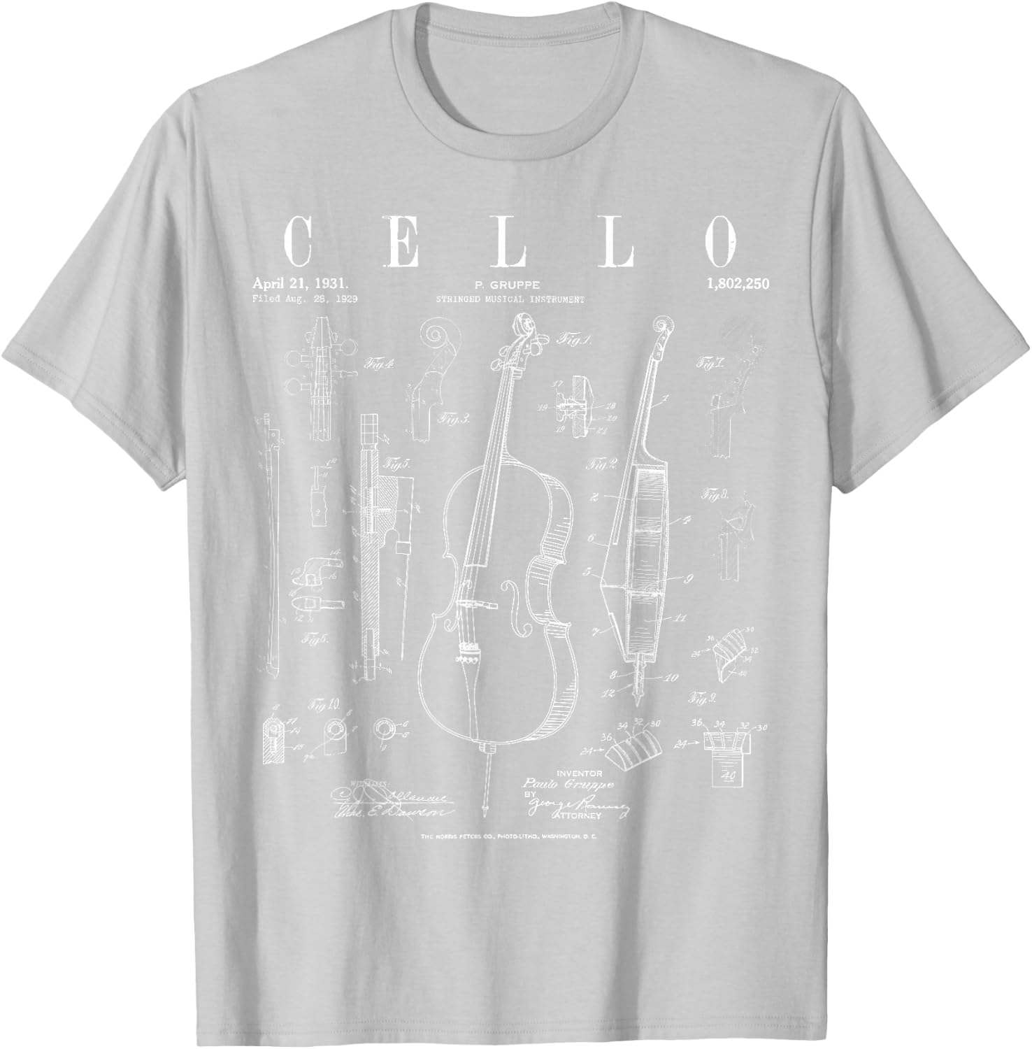 Cello Vintage Patent Cellist Drawing Print T-Shirt
