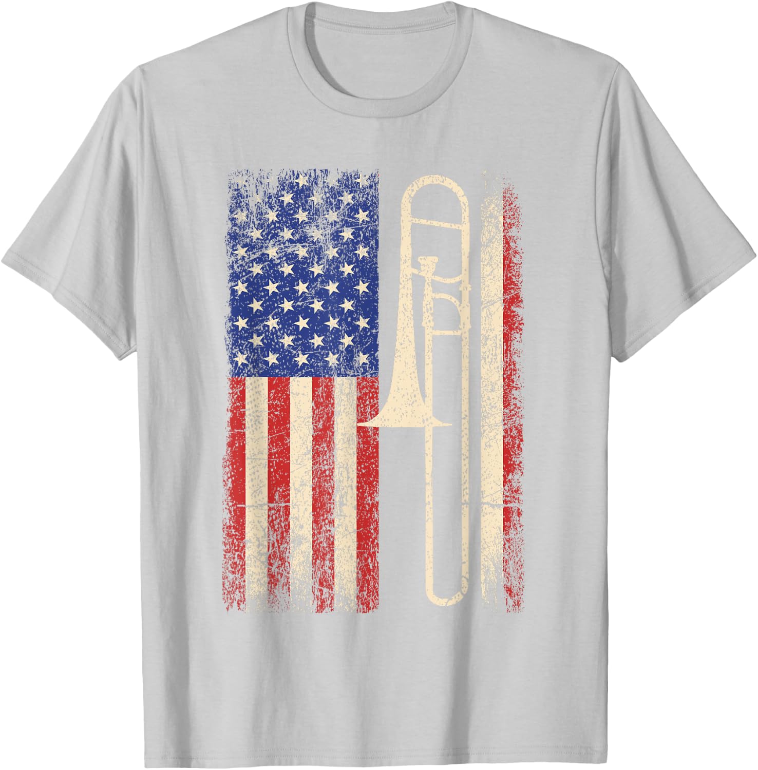 Trombone USA American Flag Shirt Jazz Music Vintage Men Tee T-Shirt