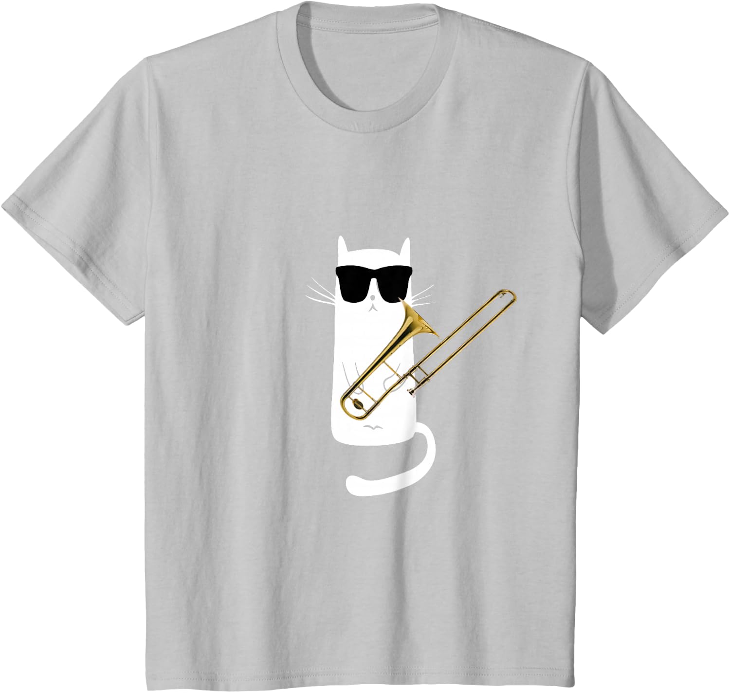 Funny Cat Wearing Sunglasses Playing Trombone T-Shirt Small