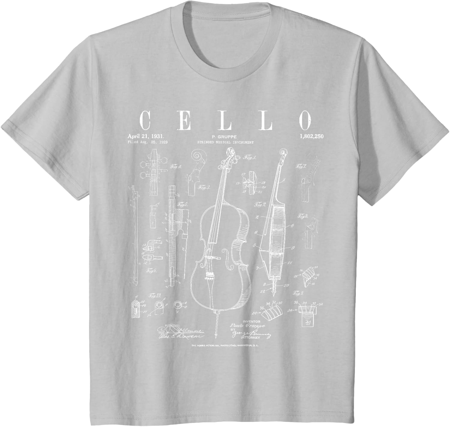 Cello Vintage Patent Cellist Drawing Print T-Shirt