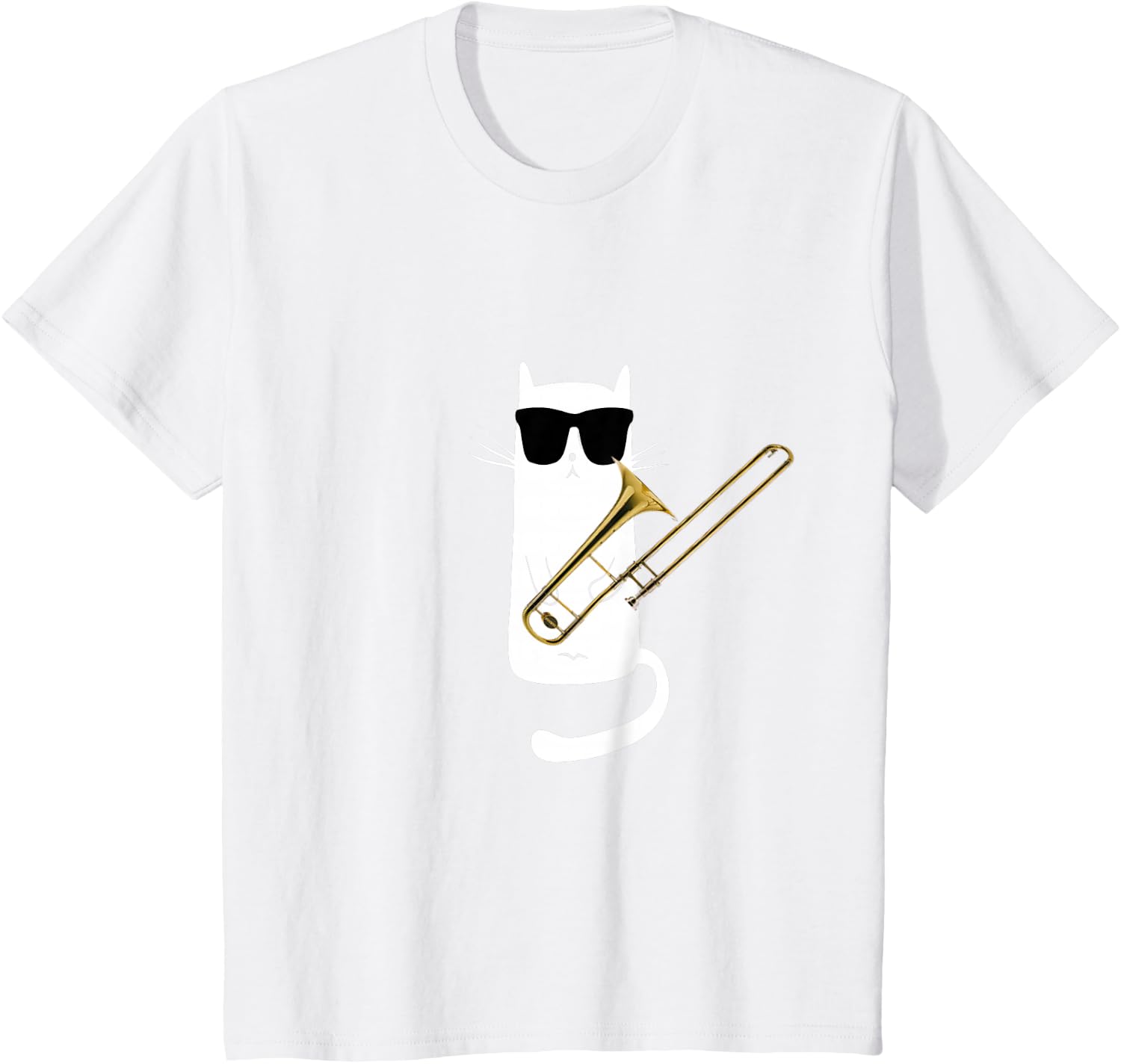 Funny Cat Wearing Sunglasses Playing Trombone T-Shirt Small