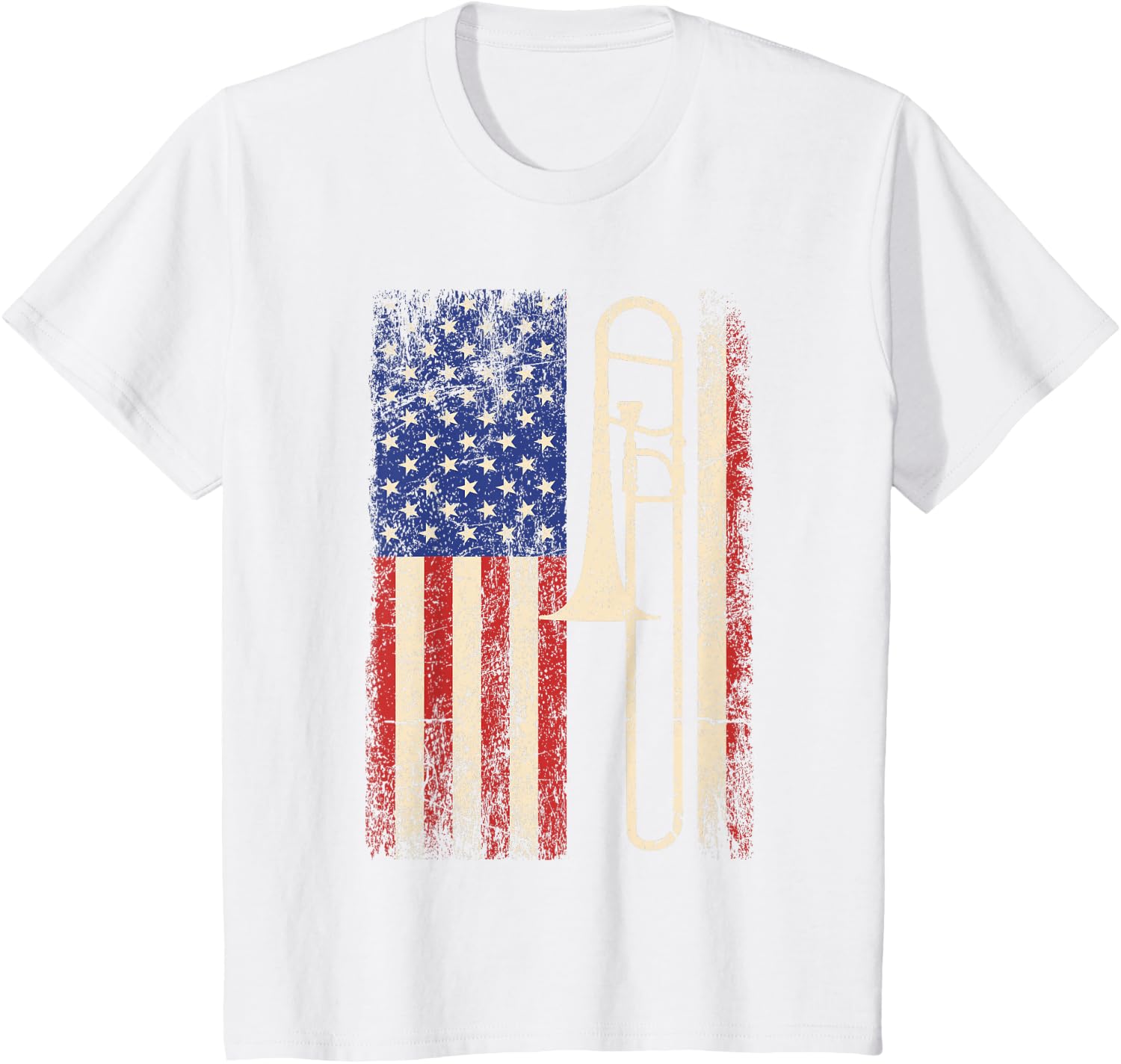 Trombone USA American Flag Shirt Jazz Music Vintage Men Tee T-Shirt