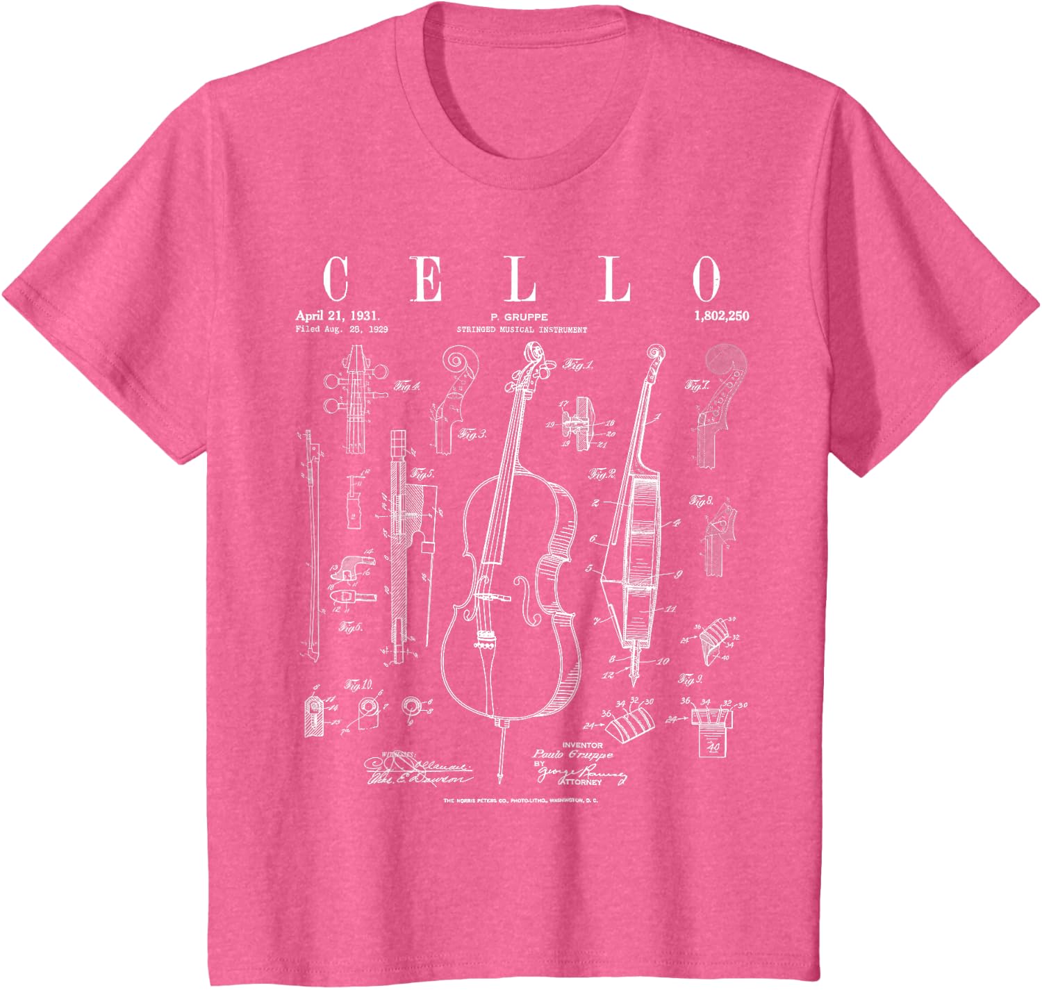 Cello Vintage Patent Cellist Drawing Print T-Shirt