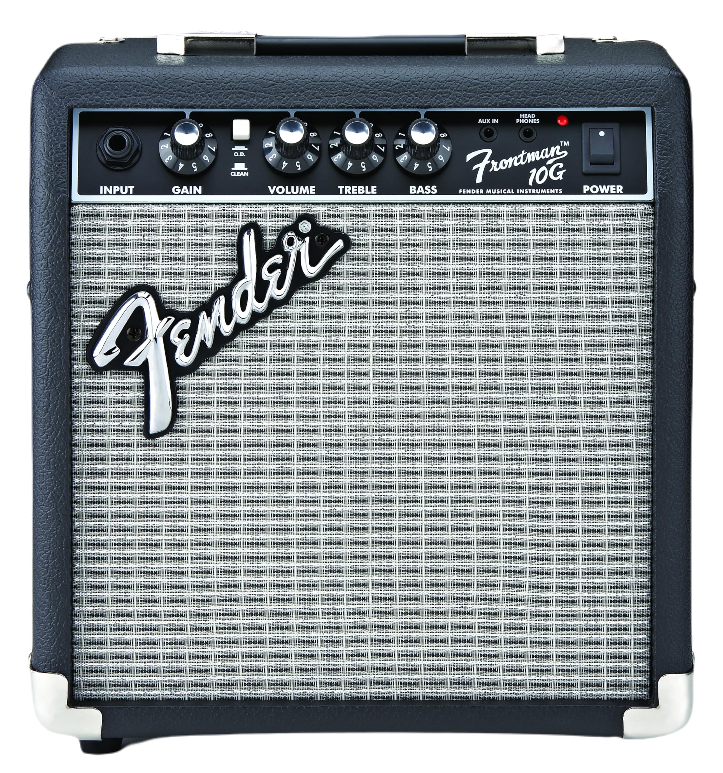 Fender Frontman 10G Electric Guitar Amplifier, 10-Watt Practice Amp with 6" Speaker, Built-in Overdrive, Headphone Jack & Aux Input, Black/Silver, with 2-Year Warranty