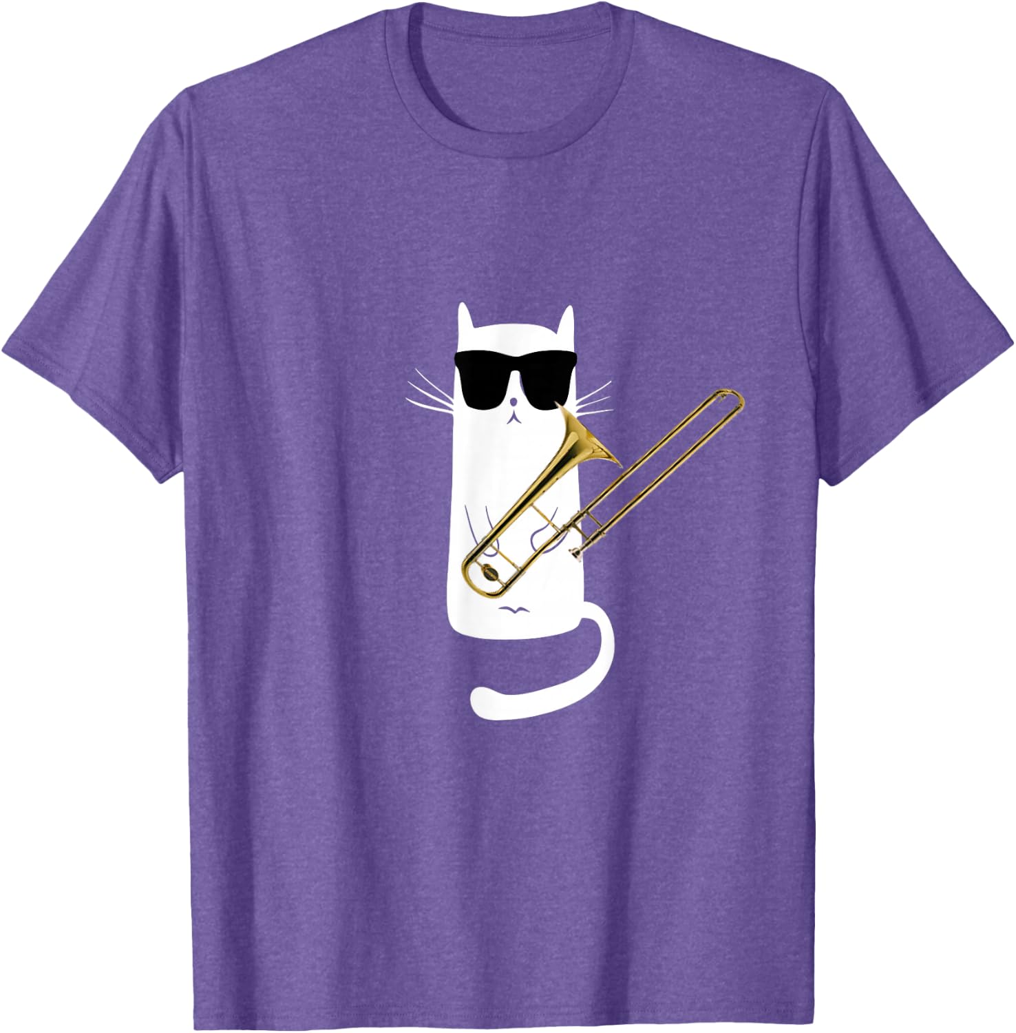 Funny Cat Wearing Sunglasses Playing Trombone T-Shirt Small