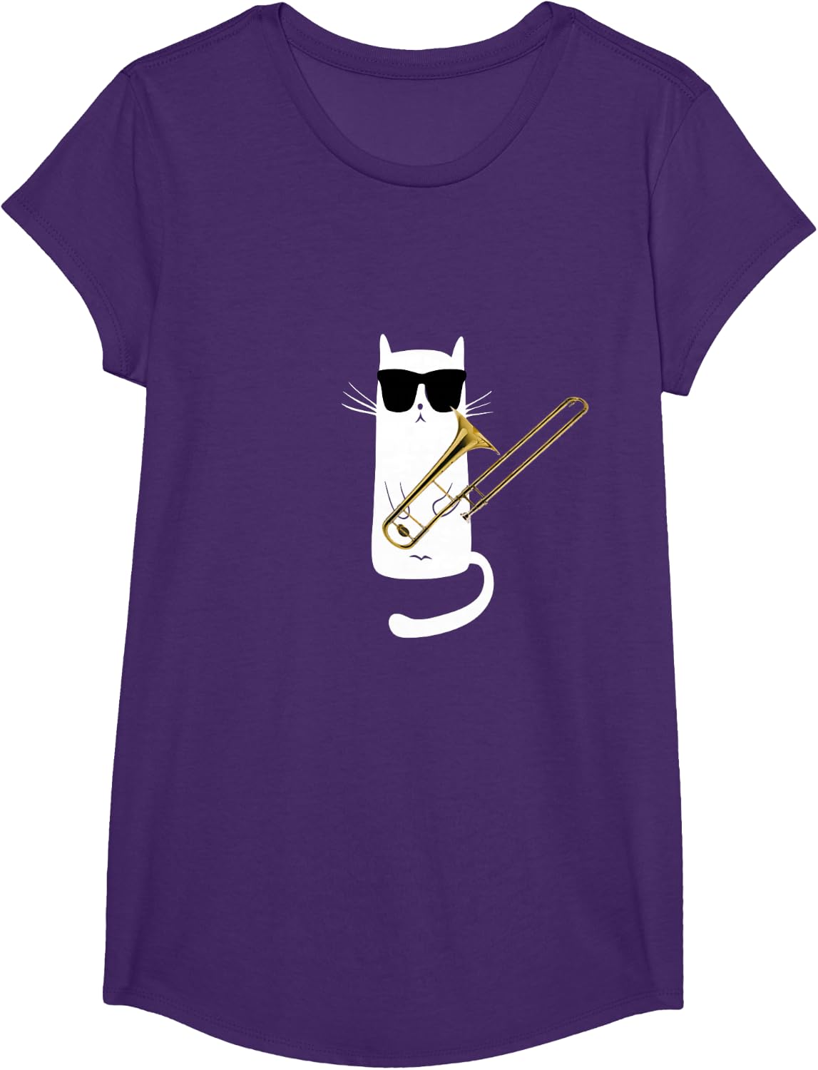 Funny Cat Wearing Sunglasses Playing Trombone T-Shirt Small