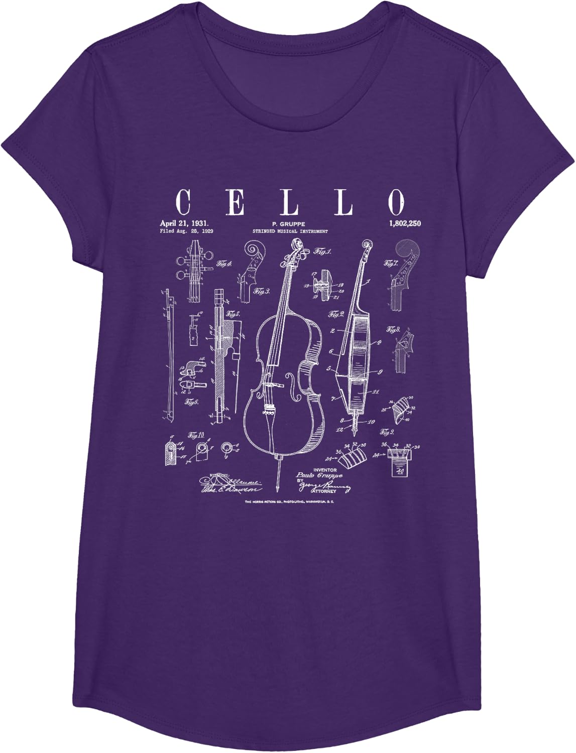 Cello Vintage Patent Cellist Drawing Print T-Shirt