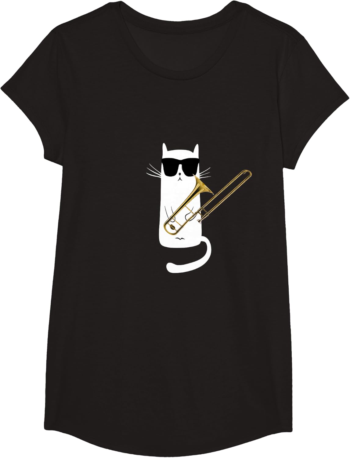 Funny Cat Wearing Sunglasses Playing Trombone T-Shirt Small