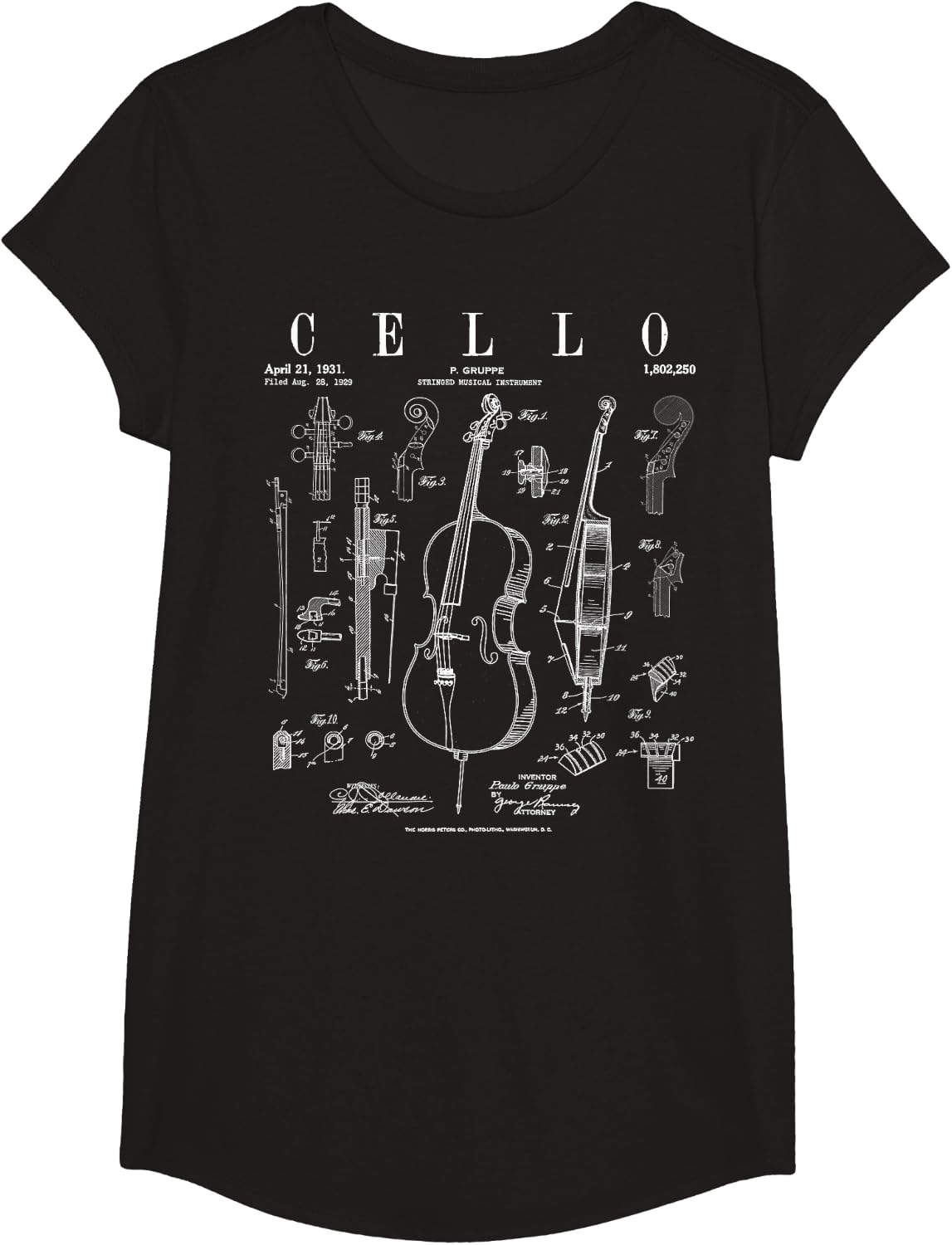 Cello Vintage Patent Cellist Drawing Print T-Shirt