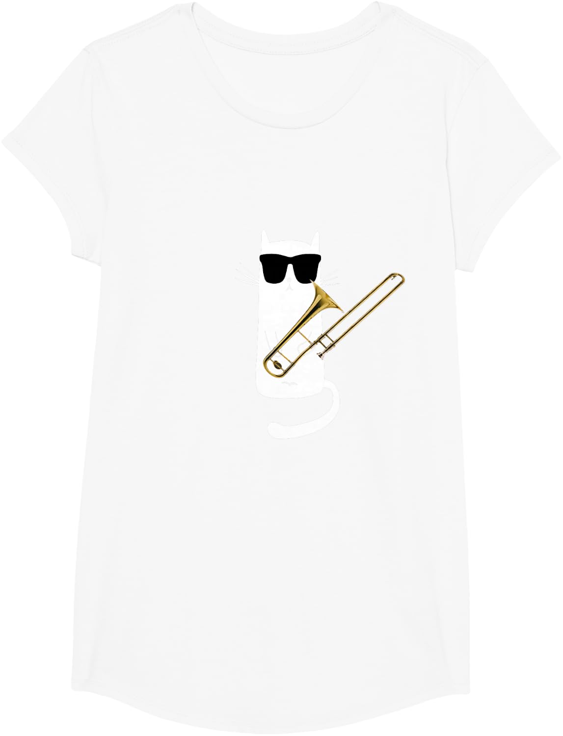 Funny Cat Wearing Sunglasses Playing Trombone T-Shirt Small
