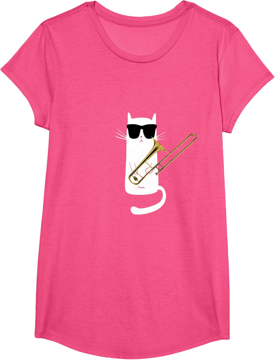 Funny Cat Wearing Sunglasses Playing Trombone T-Shirt Small