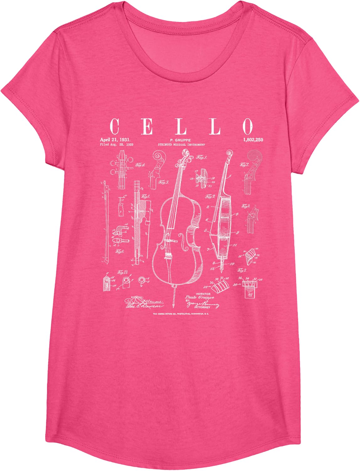 Cello Vintage Patent Cellist Drawing Print T-Shirt