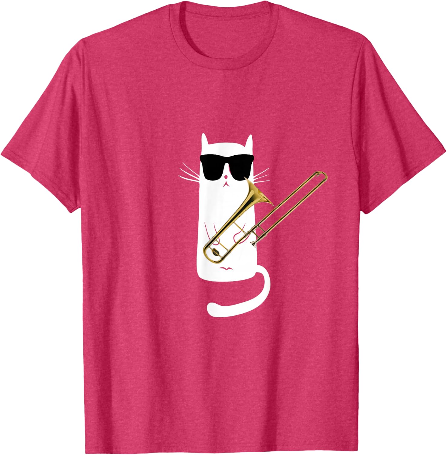 Funny Cat Wearing Sunglasses Playing Trombone T-Shirt Small