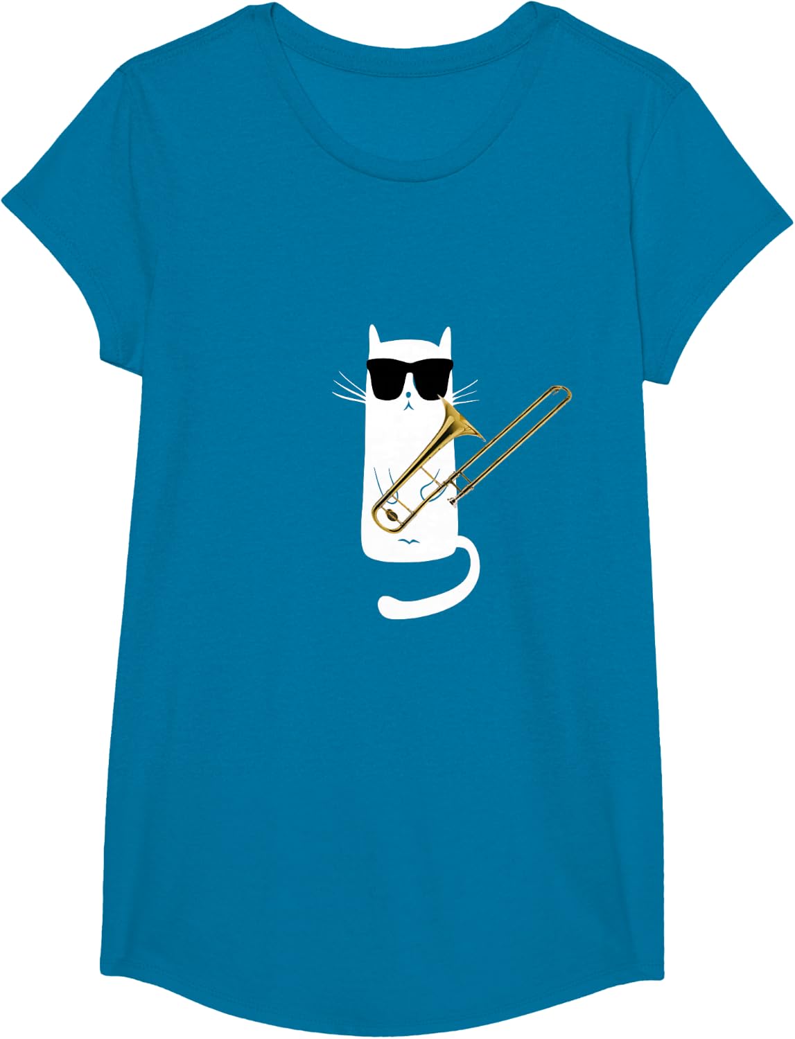Funny Cat Wearing Sunglasses Playing Trombone T-Shirt Small
