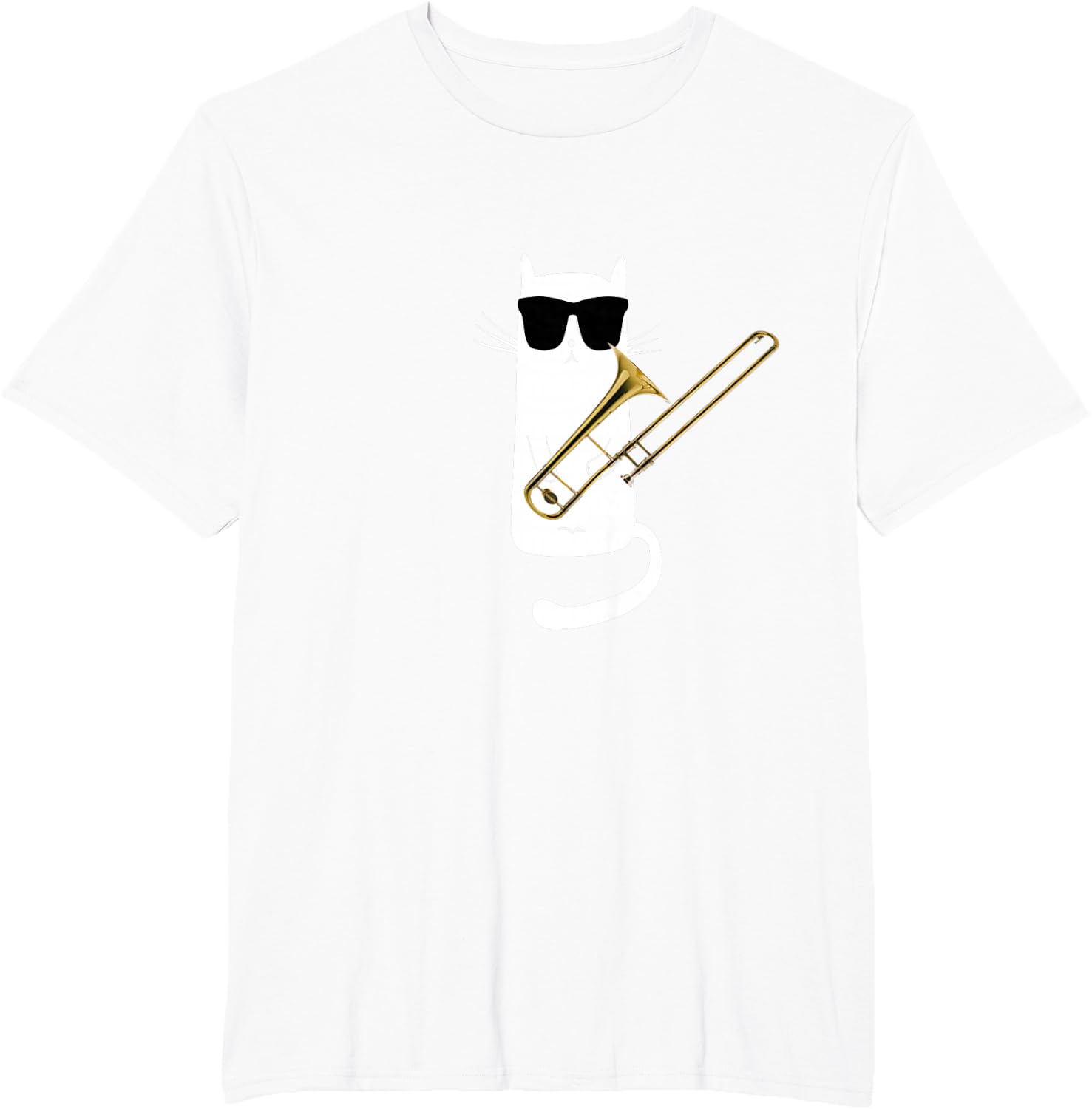Funny Cat Wearing Sunglasses Playing Trombone T-Shirt Small