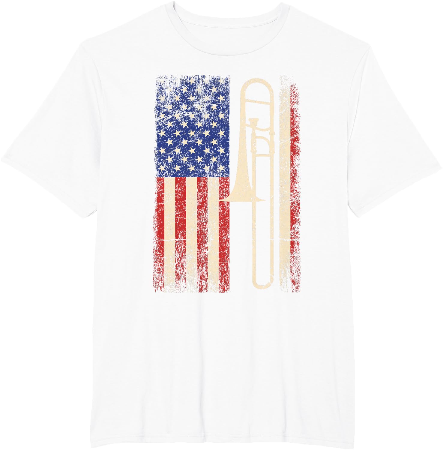 Trombone USA American Flag Shirt Jazz Music Vintage Men Tee T-Shirt