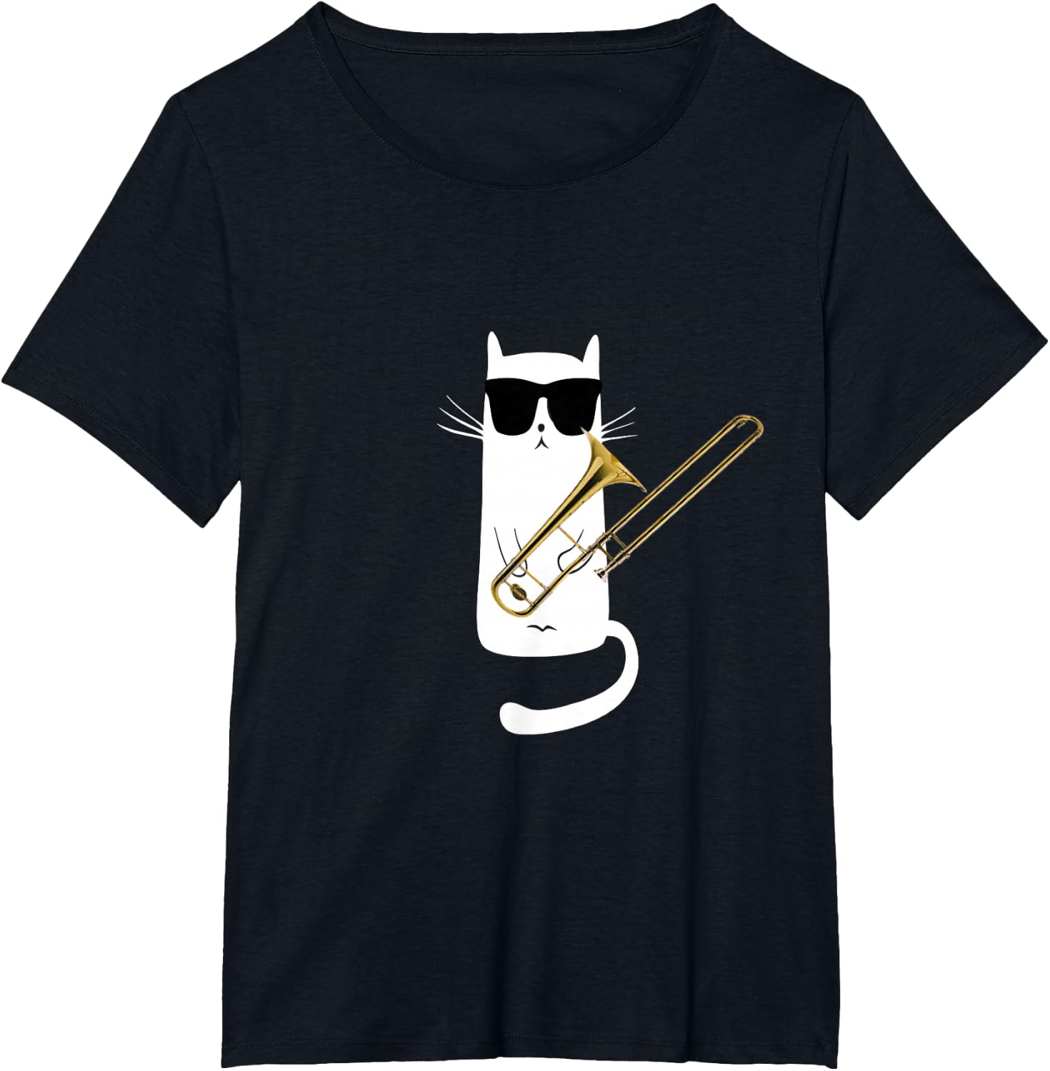 Funny Cat Wearing Sunglasses Playing Trombone T-Shirt Small