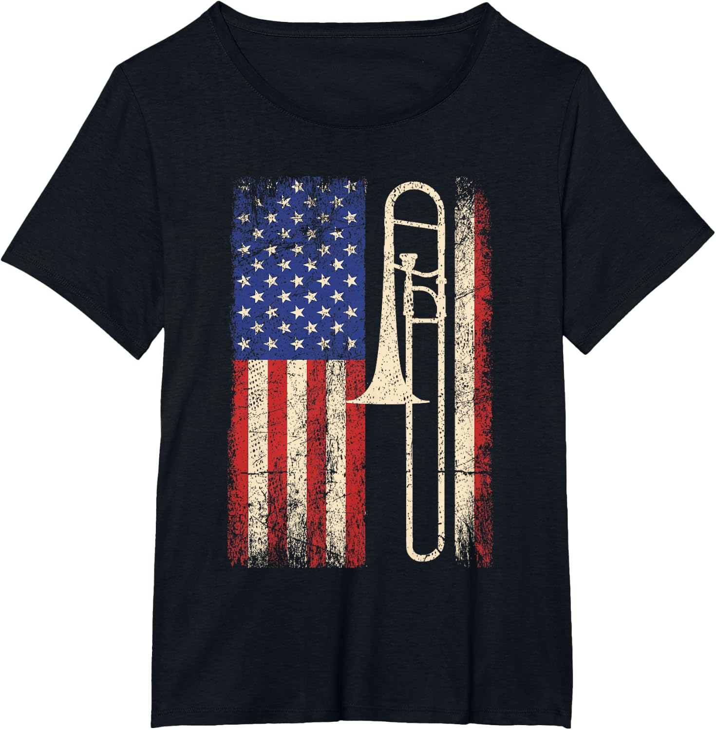 Trombone USA American Flag Shirt Jazz Music Vintage Men Tee T-Shirt