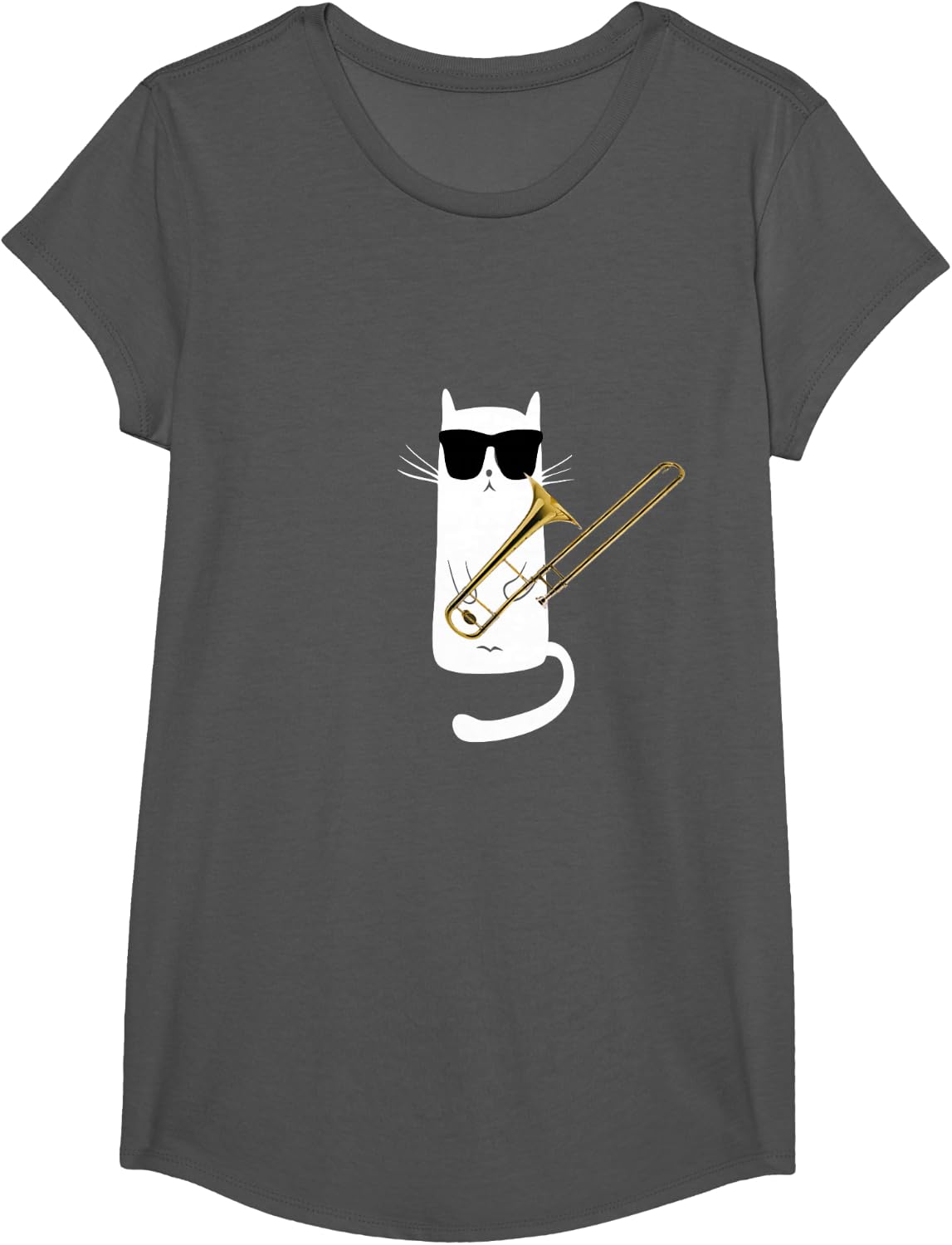 Funny Cat Wearing Sunglasses Playing Trombone T-Shirt Small