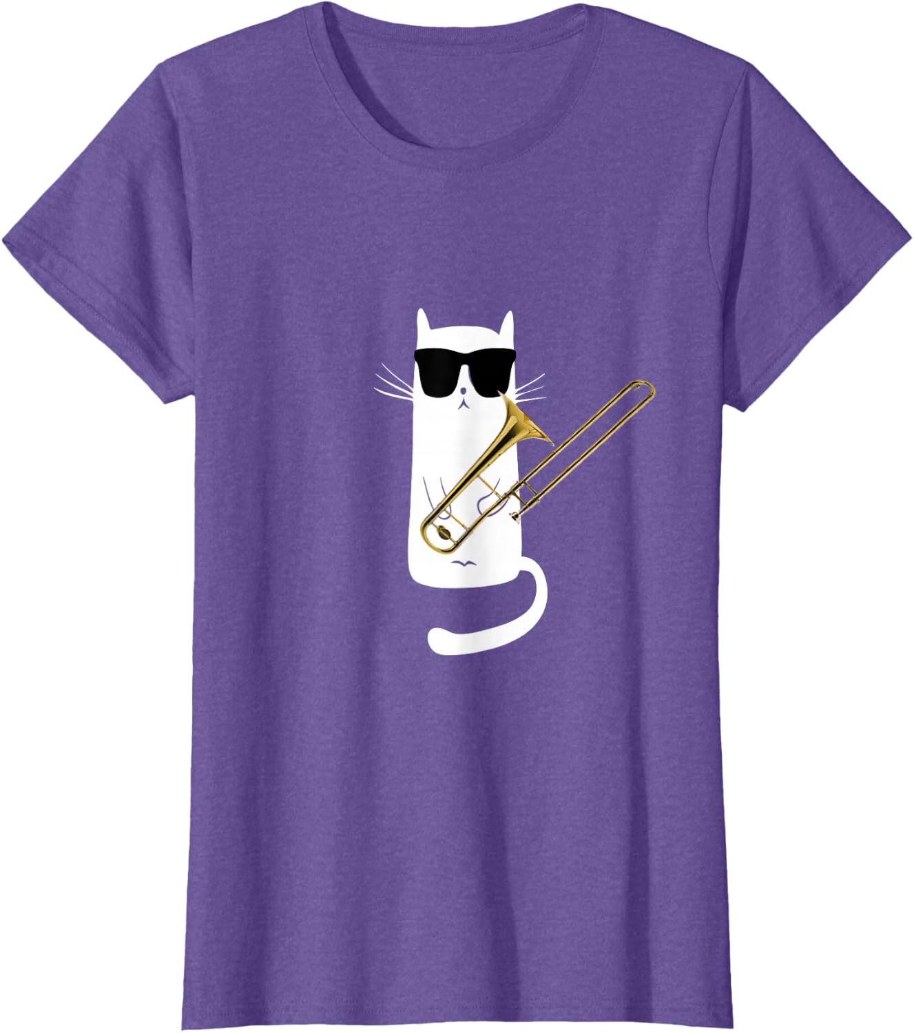 Funny Cat Wearing Sunglasses Playing Trombone T-Shirt Small